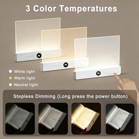 Smart Flat Book Light, Rechargeable Clear LED Reading Light with 3 Colors & Timer, Flat Reading Lamps for Book, Dimmable Full Page Panel Plate Lamp, Kids Eye Protection for Night Reading in Bed