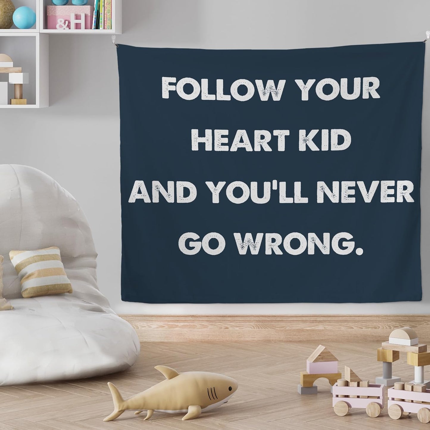 Mcehtle Motivational Kids Tapestry, Boy Nursery Wall Tapestries, Follow Your Heart Kid and You'll Never Go Wrong Inspirational Wall Hanging Decor for Boys Bedroom Nursery Playroom Home, 50x60 Inch