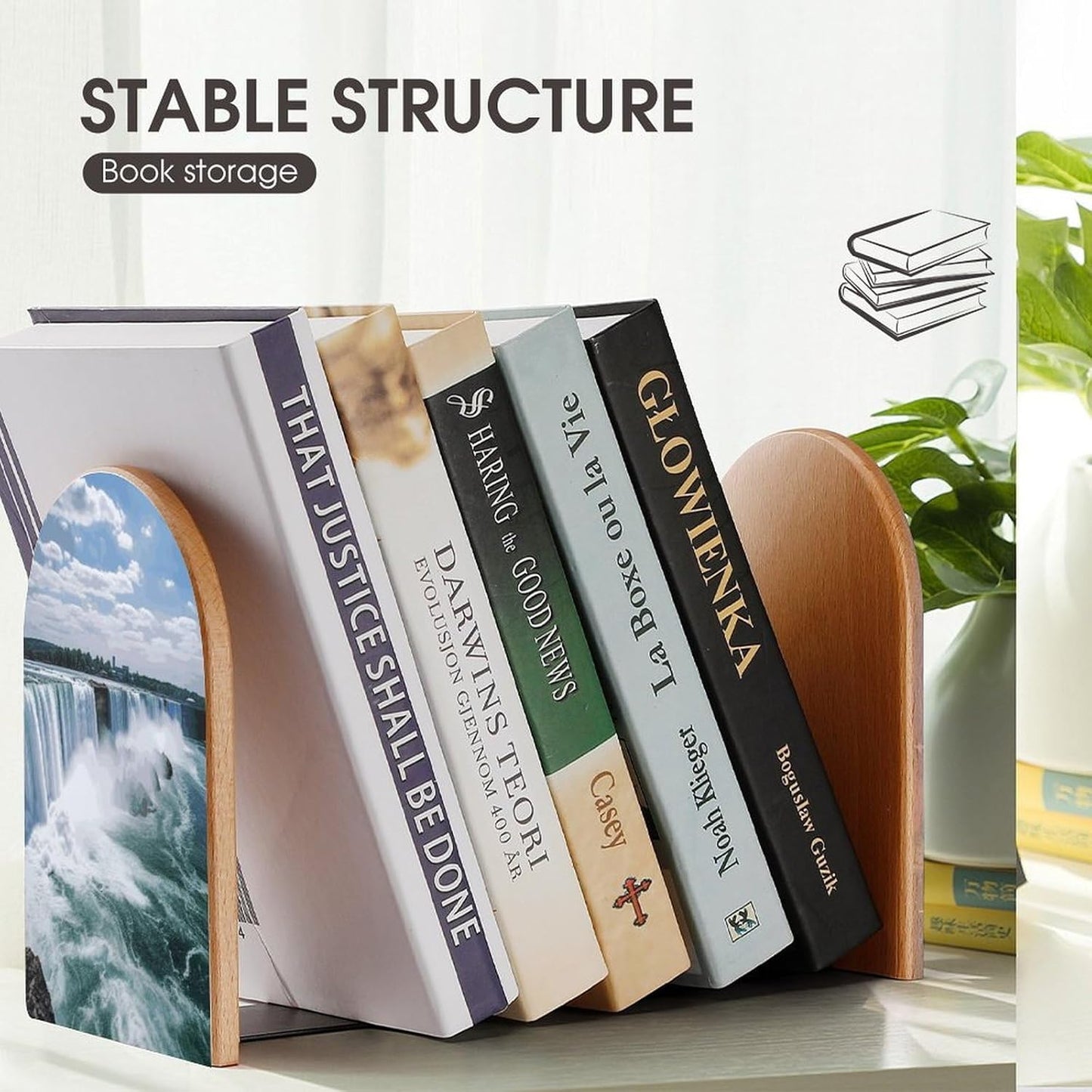 Niagara Falls Bookend for Shelves Wooden Book End Large Size Sturdy Book Holders Stoppers with Metal Base for Bookshelves Slick Decorative Bookends Stands