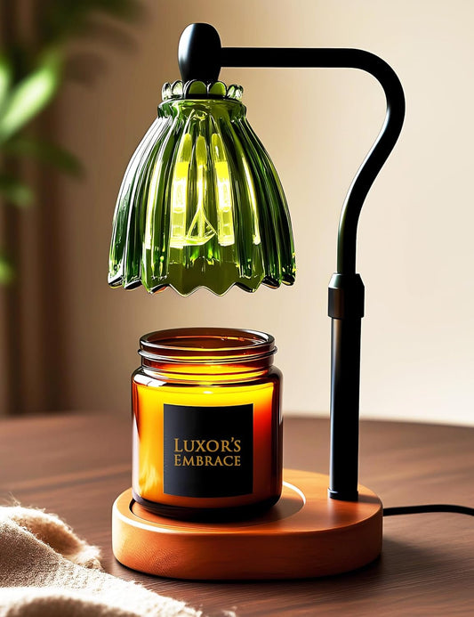 Green Candle Warmer Lamp with Timer - Wax Melt Warmer, Dimmable Electric Candle Lamp, Dark Academia Cottagecore Boho Decor, Adjustable Height, Genuine Wood Base, 2 Bulbs Included, Gift for Her