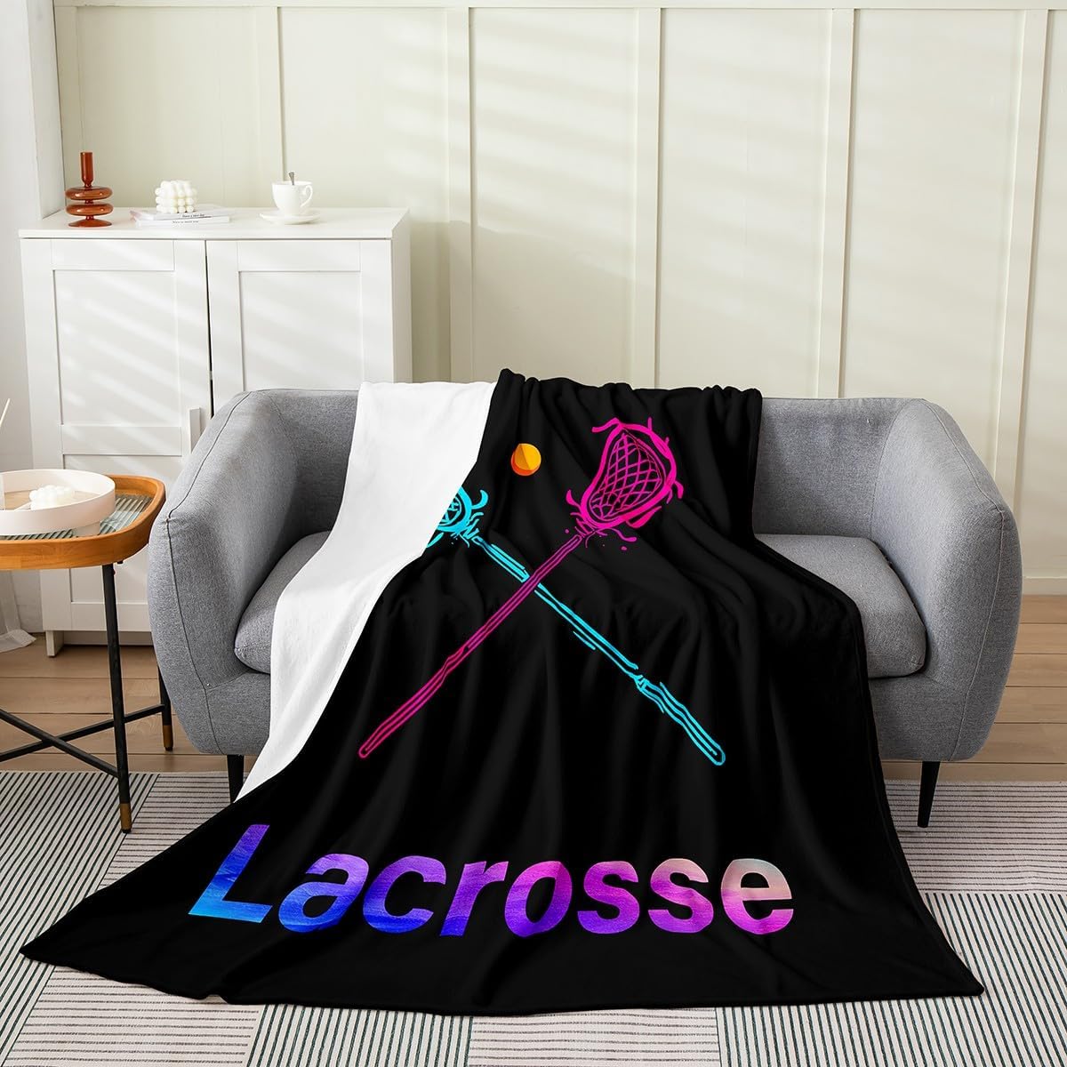 Feelyou Lacrosse Plush Throw Blanket, for Sports Games Flannel Fleece Blanket Lacrosse Player All Season,Bed Blanket Room Decor Puck Hockey Tie Dye Throw 50"x60"