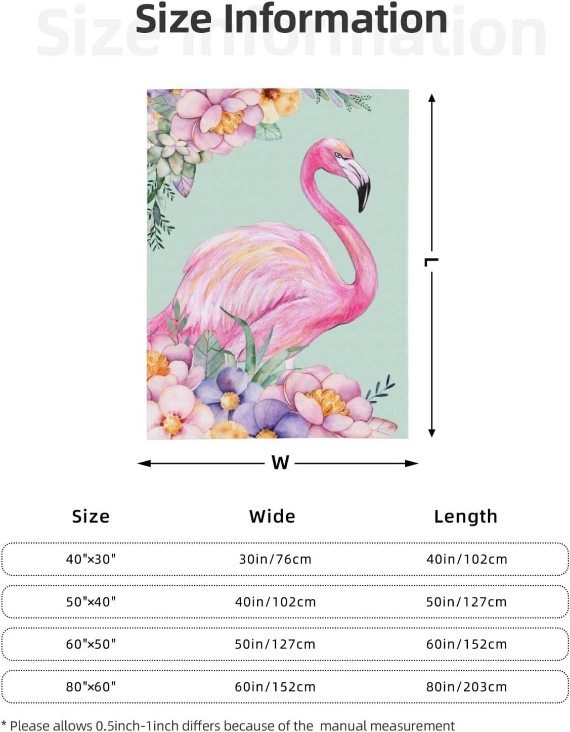 Pink Flamingo Watercolor Floral Bed Blanket Ultra Soft Throw Blanket All Season Warm Light Weight Cozy Plush Blankets for Home Bedroom Sofa Chair Travel, 50"X40"