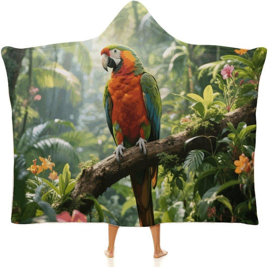 Rainforest Parrot Wearable Hoodie Blanket for Women Men Fleece Blanket with Hood Oversized Warm Cozy Gifts