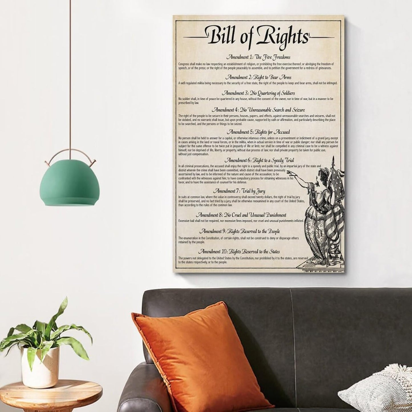Vintage Poster The U.S. Constitution The Bill of Rights US History Government Classroom School Poste Painting Canvas Wall Posters Art Picture Print Modern Family Decor Posters 12x18inch(30x45cm)