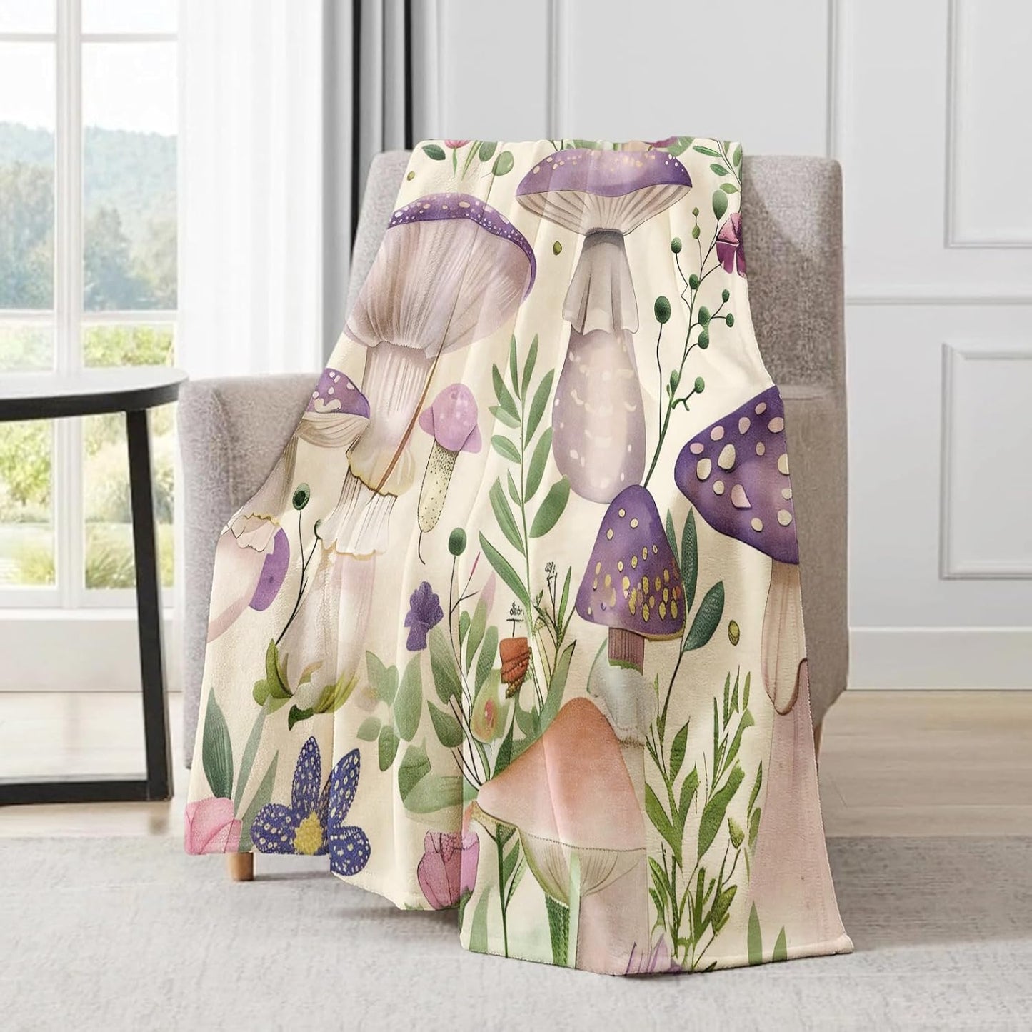 Purple Mushroom Vintage Flannel Blanket - Butterfly Whimsical Retro Throw,Whimsical Gifts for Women, Ultra Soft & Warm,Lightweight, for Couch Bedroom Living Room Decor & Farmhouse 40x50in