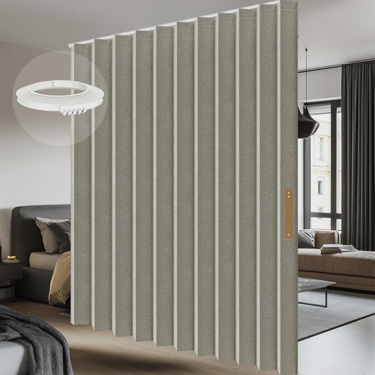 AJAZZ 100% Blackout Accordion Room Divider Curtains - with Flexible Ceiling Track Total Privacy Sound Proof Curtains Suitable for Bedroom Patio Sliding Door(Grey, W100 x L84, 1 Pack)