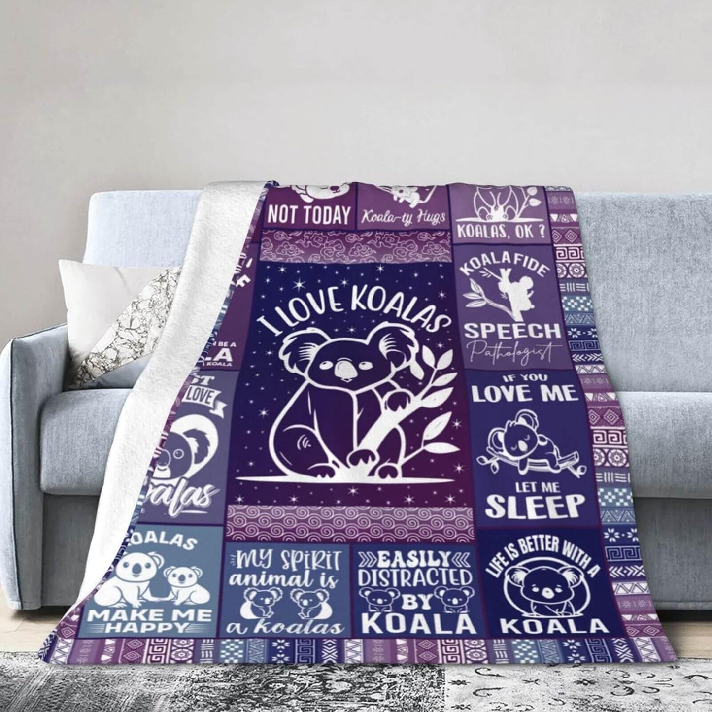 Koala Blanket for Boys Girls, Cute Koala Themed Design Printed Purple Throw Blankets for Kids Lap, Chair Sofa, Warm Soft Cozy Blanket, 40"x 50"