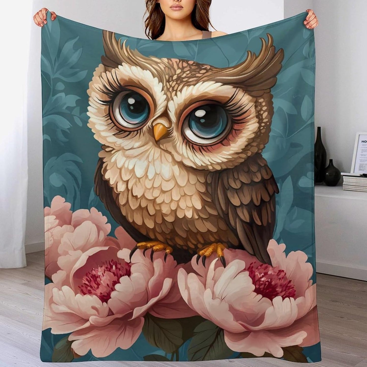 Cute Owl Throw Blanket for Couch Bed Plush Cozy Fuzzy Flannel Blanket for All Season 55"x70"