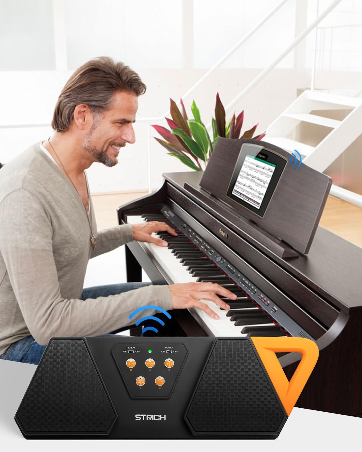 STRICH Wireless Page Turner Pedal for Musical Instruments, Anti-Slip Rubber Portable Foot Pedal, Silent Rechargeable Music Page Turner for iPad, Tablets, Phone, Super-long Endurance, SPT-10X, Orange