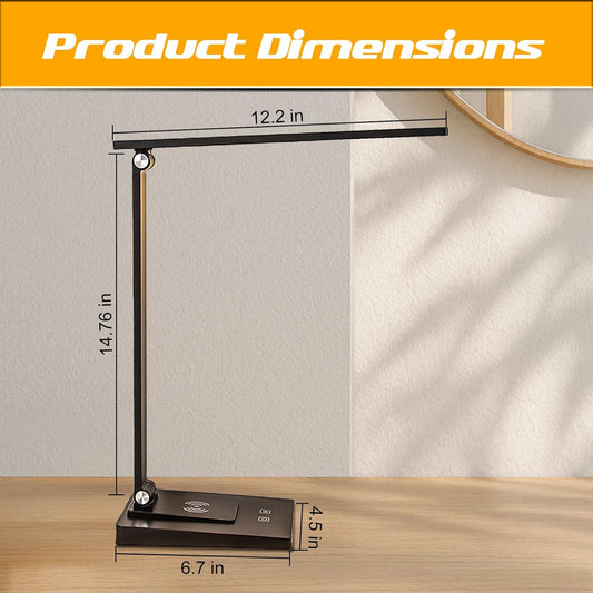 LED Desk Lamp, Dimmable Table Lamp with 5 Color Temperatures & Touch Control, Foldable Reading Light for Home Office, Study, and Nightstand