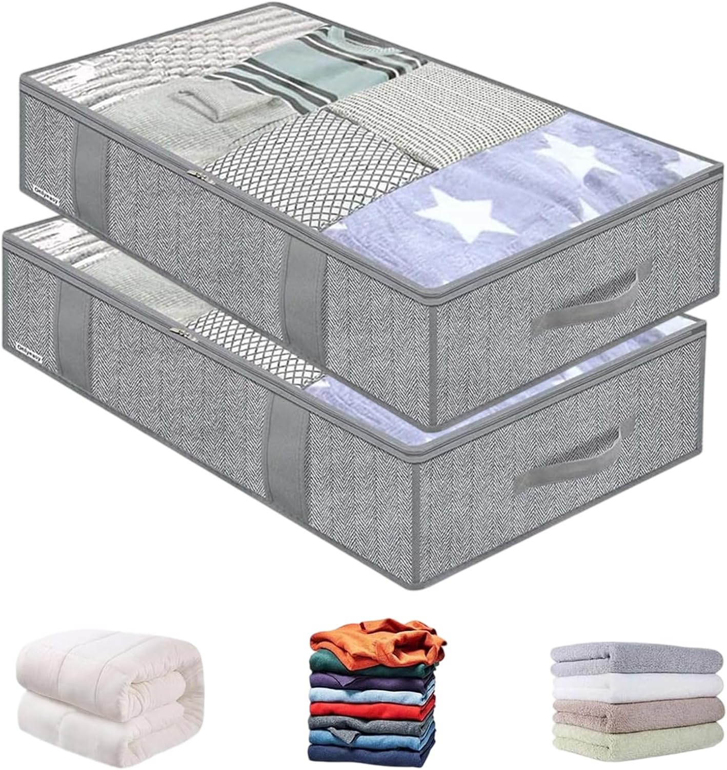 Under Bed Storage Bins - with Handle Lid Clear Window | Under Couch Storage Containers,for Clothes Sheet Bedding Blanket Toy Home Apartment Bedroom Living Room Closet Dorm