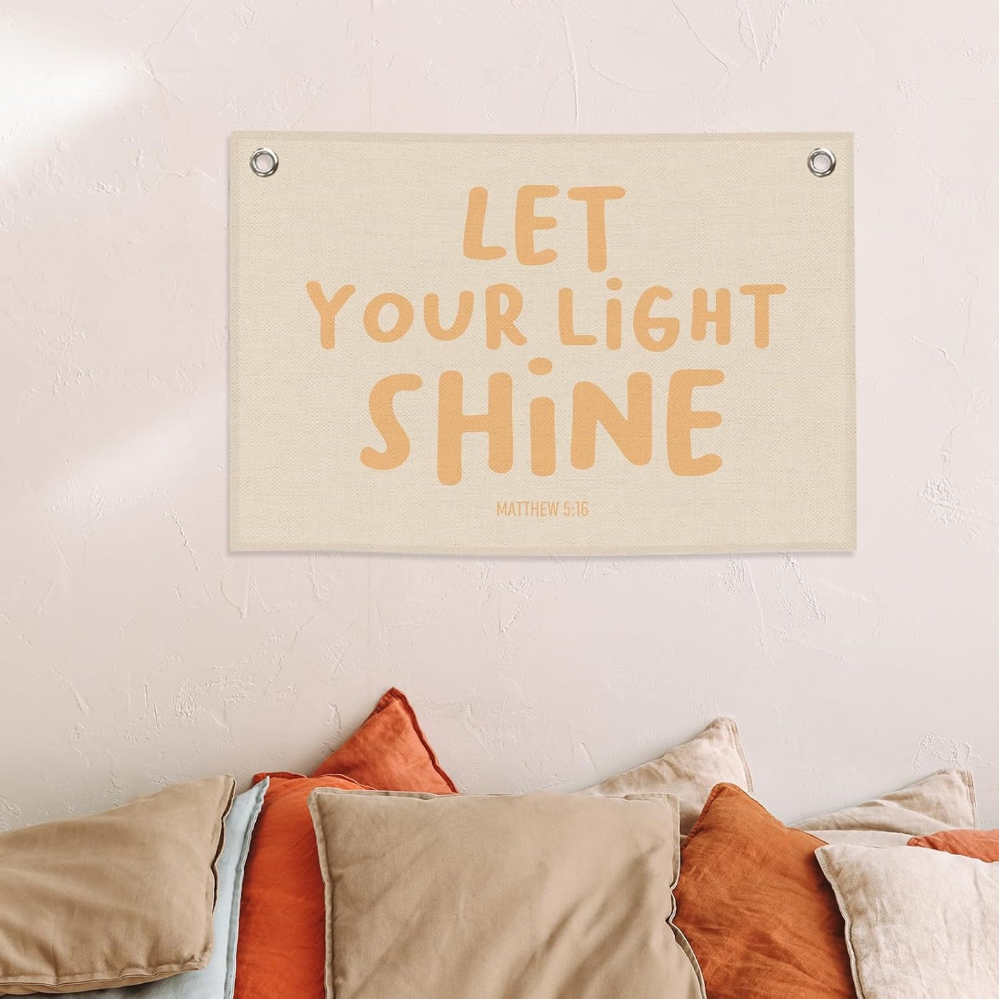 Christian Inspirational Kids Banner Canvas, Bible Verse Let Your Light Shine Toddler Room Decor, Positive Hanging Flag Sign, Nursery Wall Tapestry Art for Playroom Bedroom Classroom 20x30in