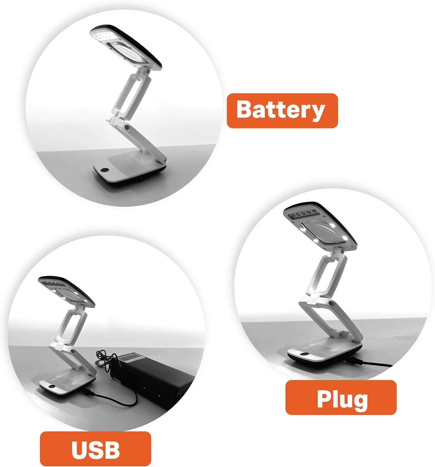 Pocket Magnifying Glass with Light and Stand, Small 3X Magnifying Lamp, Portable 2-in-1 LED Lighted Desk Magnifier Visor Folding, Craft Light Lamp for Close Work Reading Repair Crafts Hobby