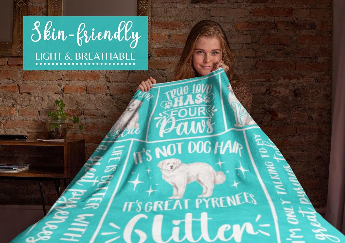 Great Pyrenees Gifts for Women, Throw Blanket for Christmas, Birthday, Mother's Day - 50" x 65" (Teal)