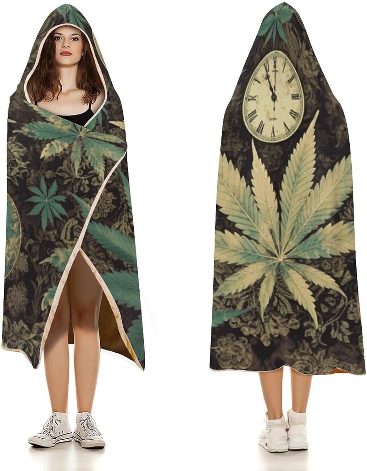 A Puff in Time Weed Marijuana Wearable Hoodie Blanket for Women Men Fleece Blanket with Hood Oversized Warm Cozy Gifts