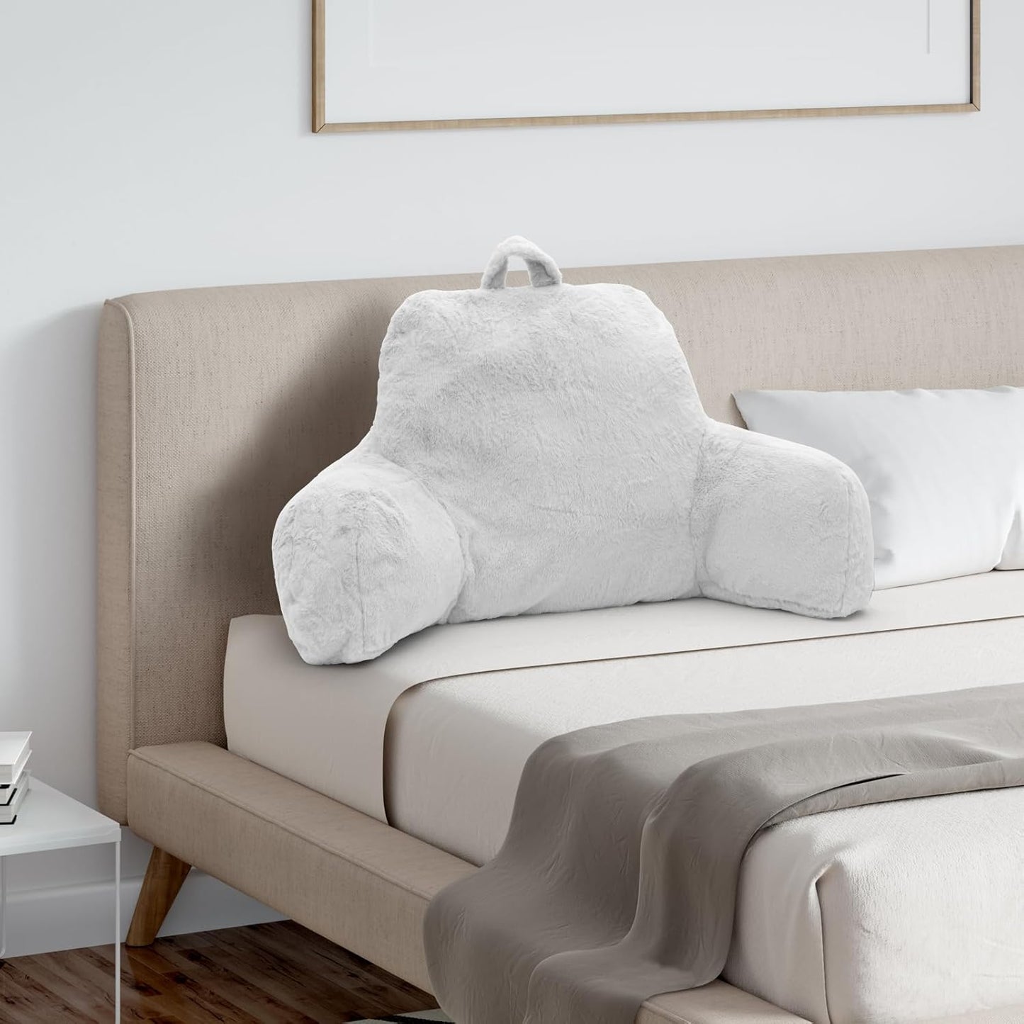 Reading Pillow, Back Support Pillow for Bed Sitting Up, Standard Bed Rest Pillow with Arms for Adults,Back Support Pillow for Couch and Chair, Bed Reading Pillow, White