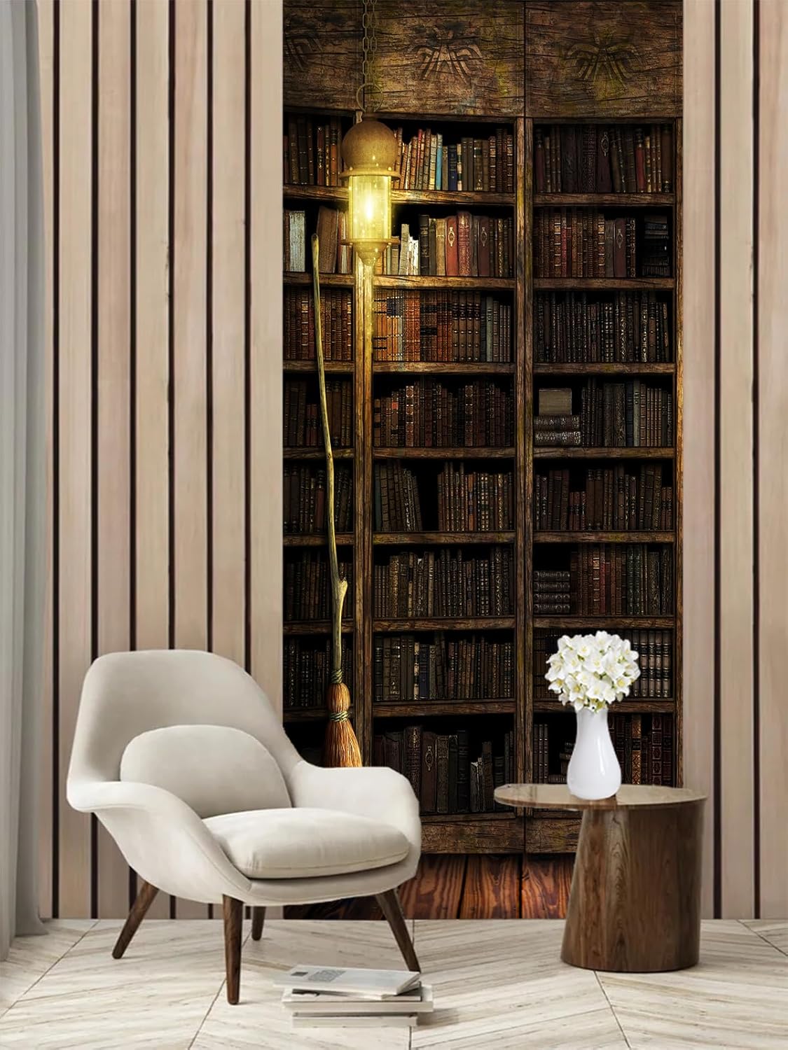 artfanke 3D Vintage Bookshelf Peel and Stick Door Sticker 33.5"x84.6"-Self-Adhesive Door Murals Wallpaper Removable Wall Decals for Home Decor (2 Sheets/Set)