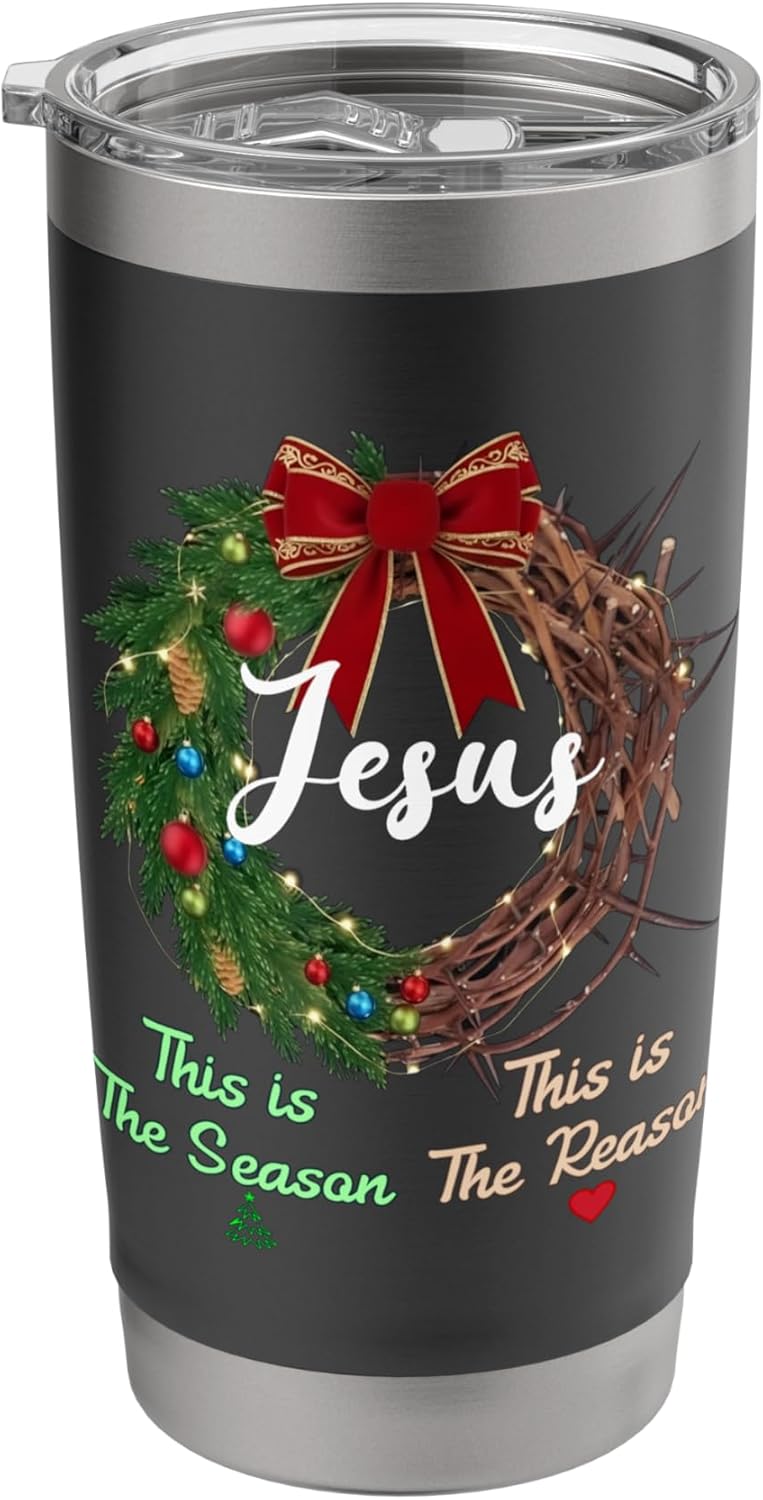 Jesus is the Reason for the Season Christian Xmas Wreath Stainless Steel Insulated Tumbler