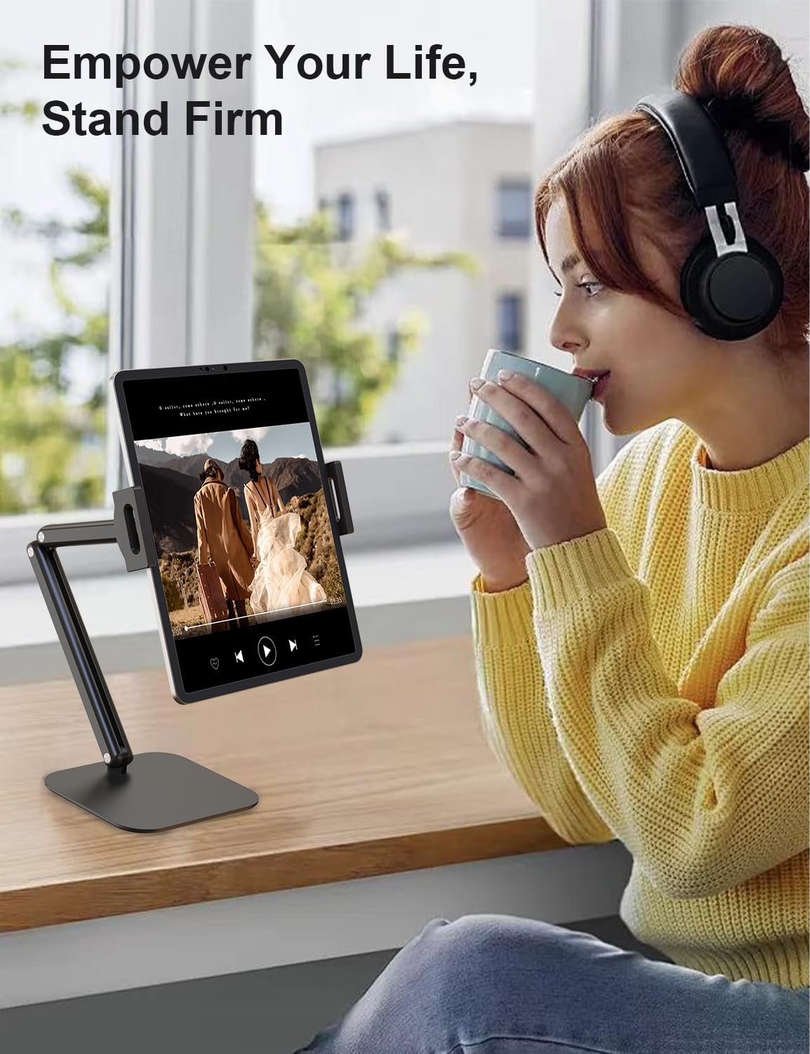 Tablet Stand for Desk,Adjustable iPad Holder Clamp Mount,360°Rotation,Sturdy Aluminum Tablet Arm Mount for 4.7"-15.6" iPad Pro/Air/Mini,iPhone,Portable Monitors,for Kitchen,Work,Video Call