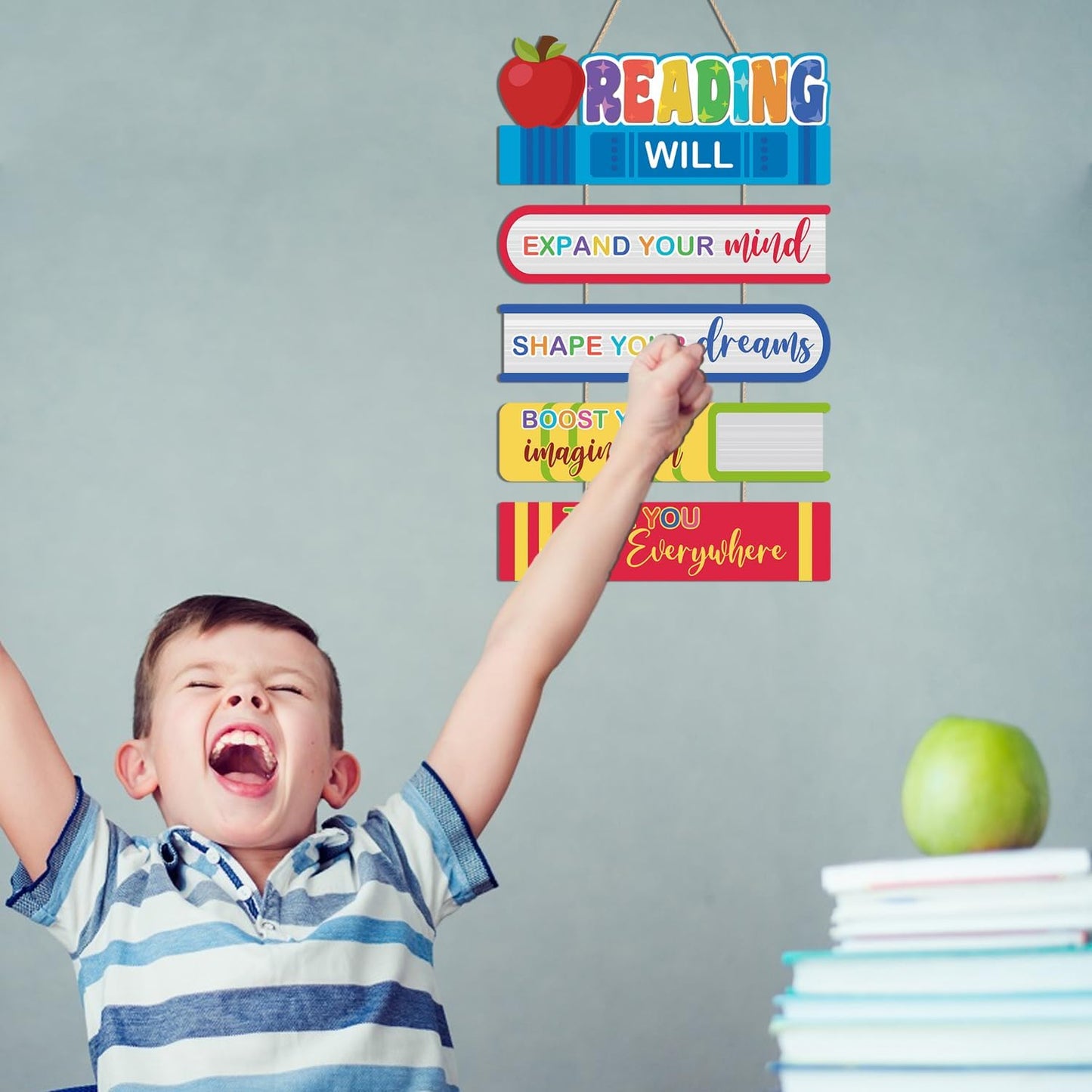 HOURIA Colorful Reading Classroom Decorations,Reading Will Take You Everywhere School Library Wall Decor,Book Lovers Gifts,11.4X21.5” Inspirational Quotes Wood Sign for Kids' Room Elementary Classroom