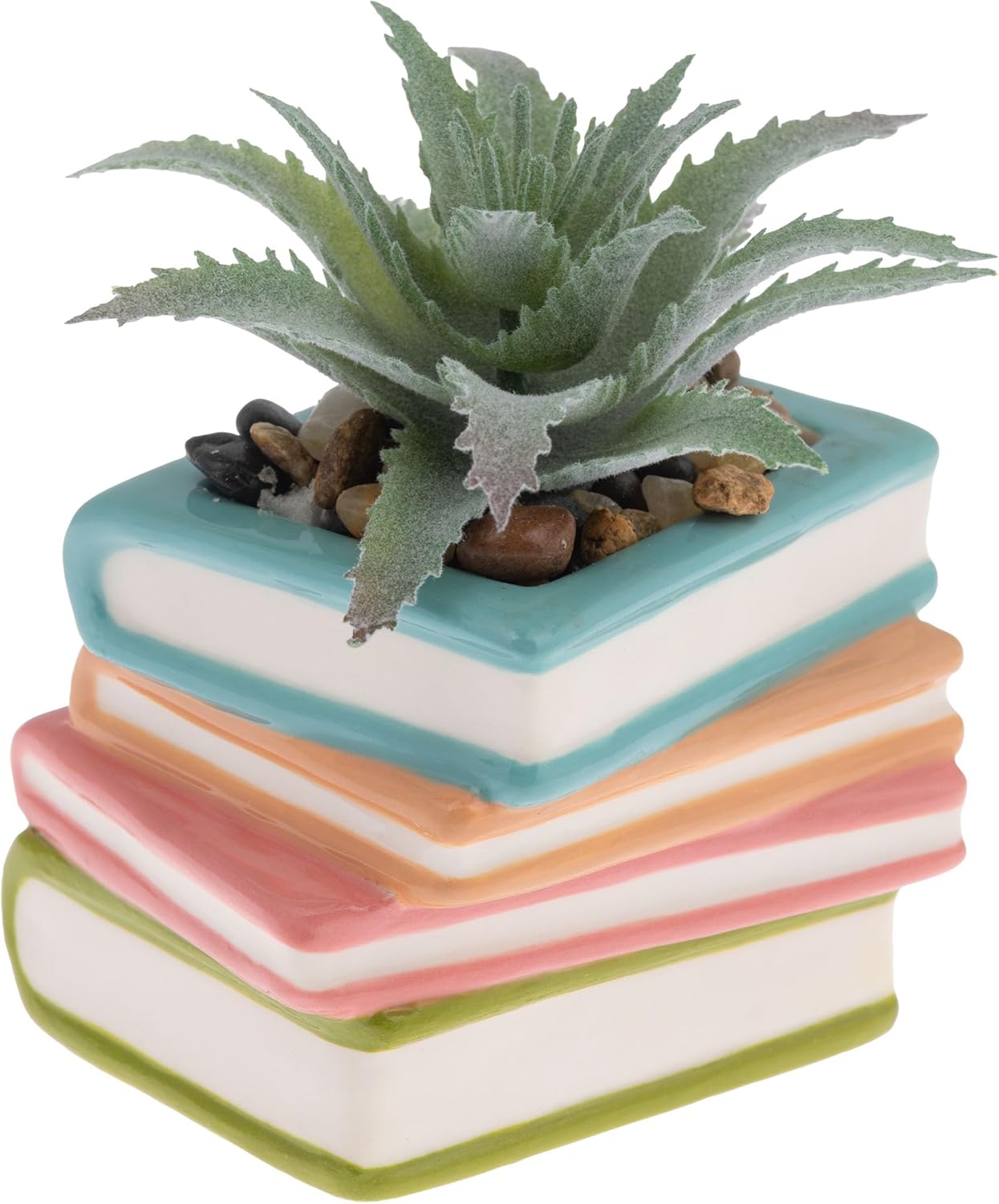 Karma, Shaped Artificial Succulents in Ceramic Pot, Faux Mini Succulent Plant, Desk Decor, Office Plants - Books