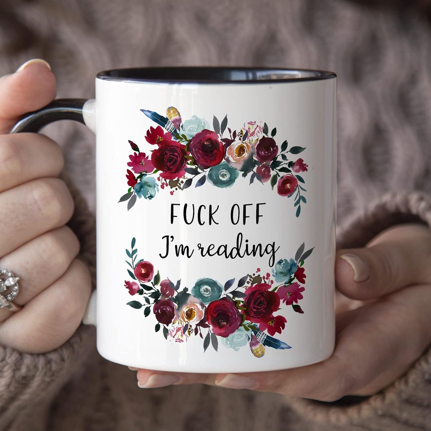 YouNique Designs Book Lovers Mug, 11 Ounces, Bookish Items, Book Club Cup, Book Mug, Bookworm Coffee Mug, Cup for Readers Book Lovers Women, Book Worm Mug for Women (Black Handle)
