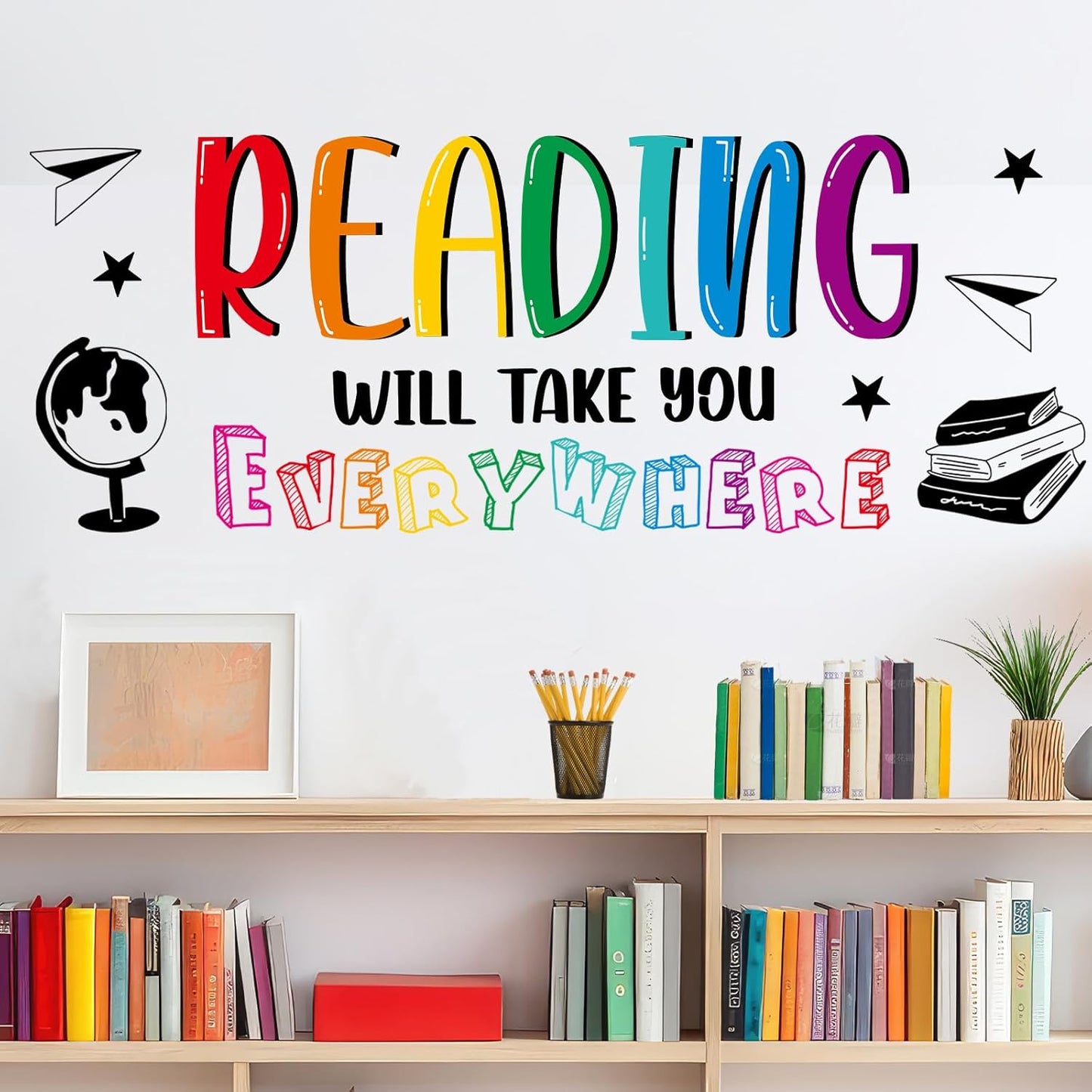 Reading Wall Stickers Classroom Wall Decals Motivational Walls Decor Reading Will Take You Everywhere Library Decoration for Teachers Must Haves Window Cling Back to School Door Decorations