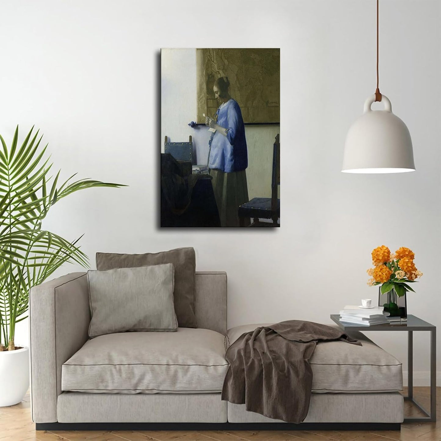Woman Reading A Letter Poster Canvas Painting Wall Art Picture Gift Bedroom Home Aesthetic Decoration (Framed,16×24inch)