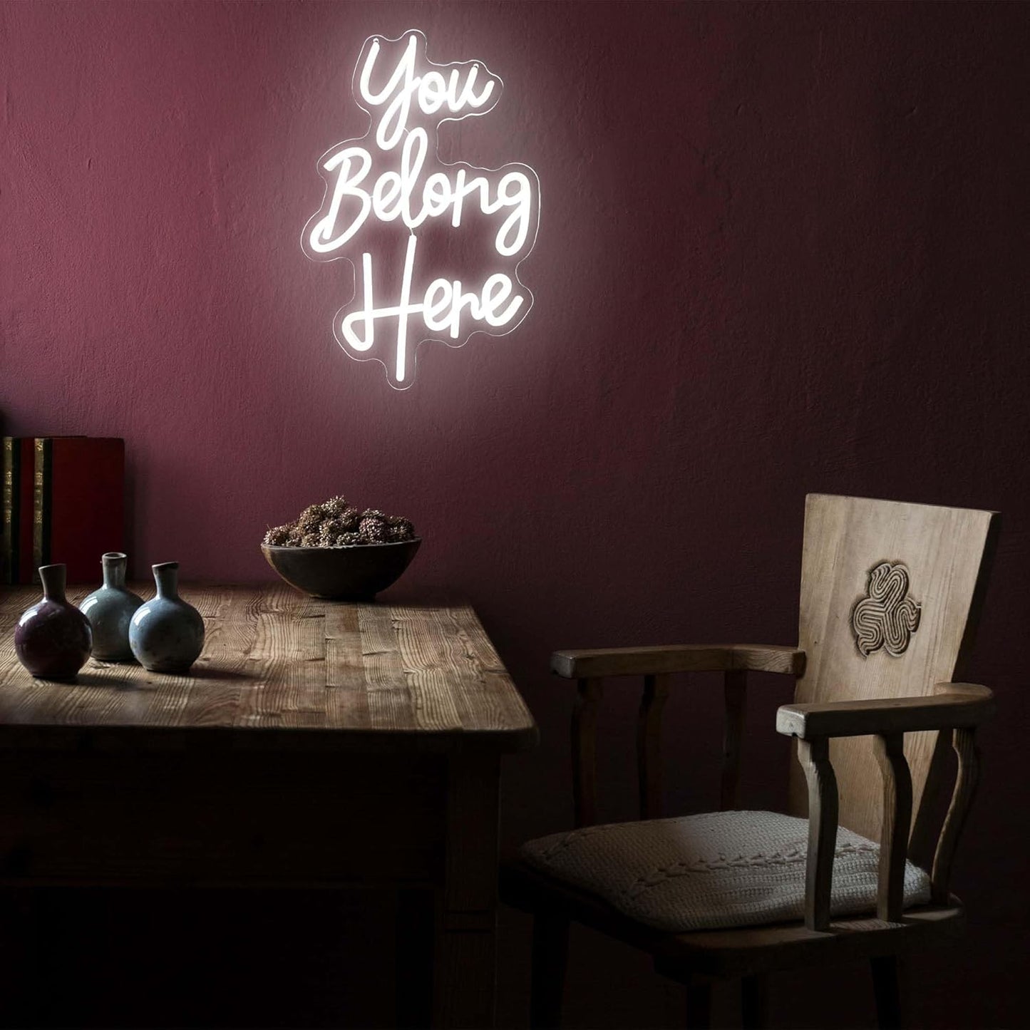Allball You Belong Here Neon Signs for Wall Decor, Motivational Neon Light USB Dimmable LED Inspirational Neon Light, for Studio Classroom Read Sign Salon Bar Home Party Decor(16.1 * 10.6 In)