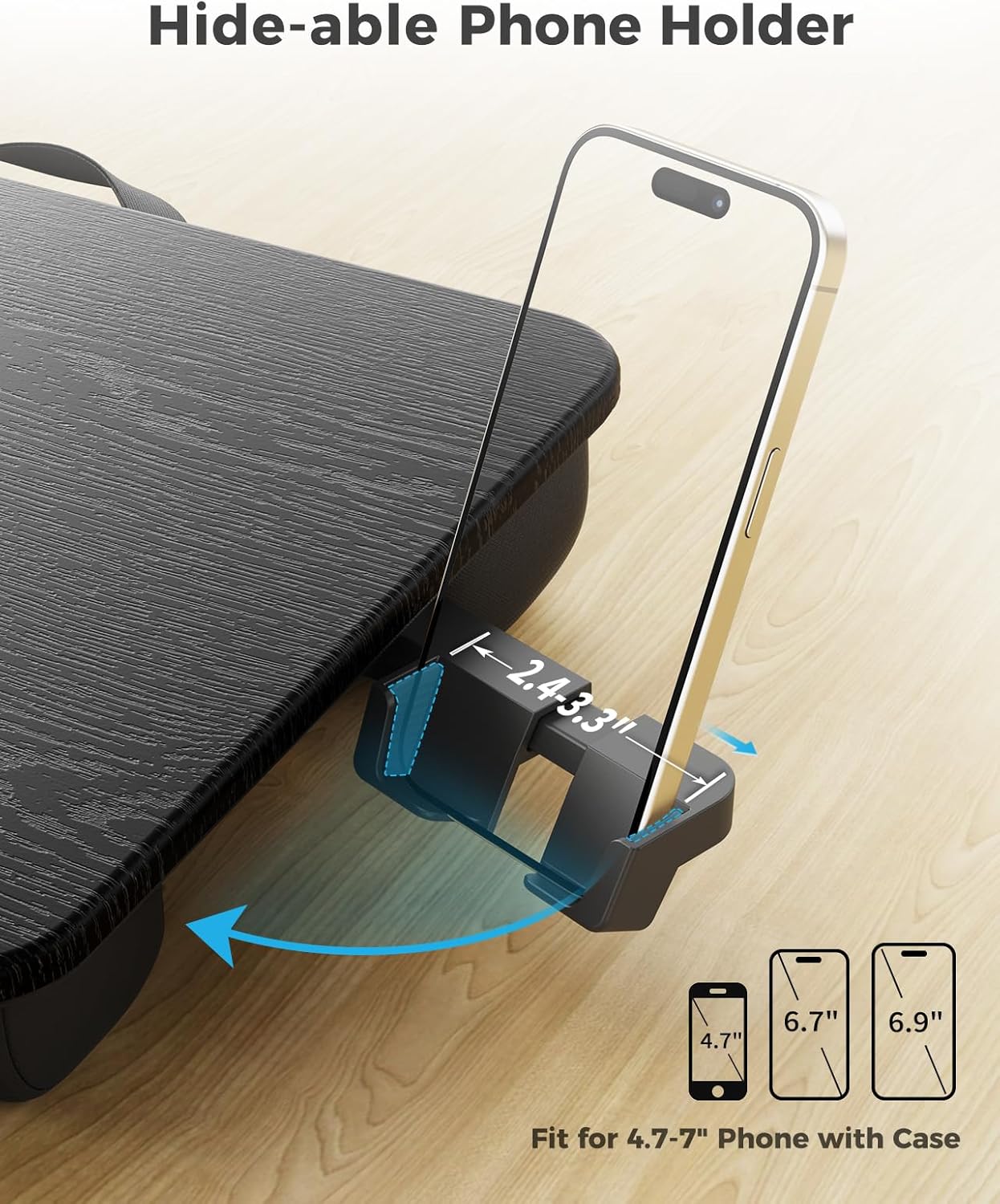 SAIJI Laptop Lap Desk, Portable Laptops Tray with Cushion, Drawer Storage, Phone Holder, 12mm Thickened Panel,Carry Handle, Computer Laptop Stand for Bed Fits Up to 15.6 Inch Laptops