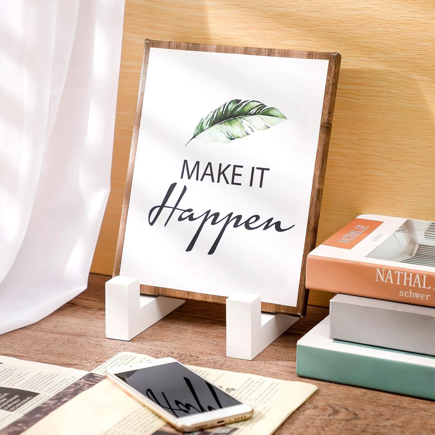 Soaoo 2 Pcs Wooden Plate Stand for Display, 8 Inch Plate Holder Decorative Picture Frame Plaque Stand Holder Easel Table Top Easels for Display Picture, Book, Art, Photo, Plaque (White)