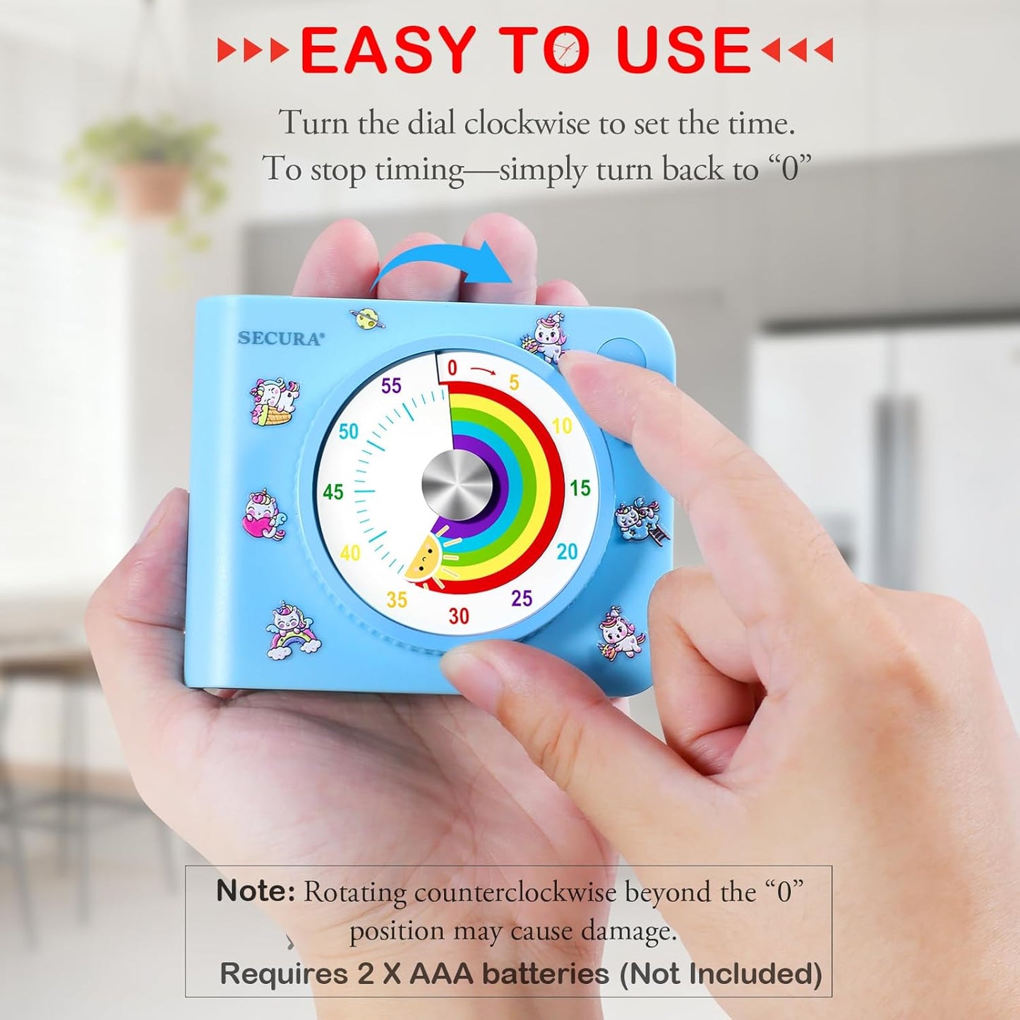 Secura Visual Timer for Kids – 60-Minute Classroom Countdown Timer with Color Disc, Time Management Tool for Kids, Teachers & Parents, Silent & Beep Modes, Magnetic Back & Stand (Blue)