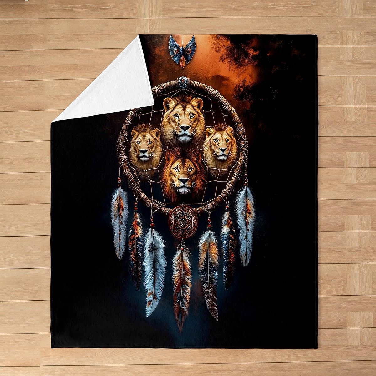 Feelyou Lion Plush Throw Blanket Queen 90"x90" Dreamcatcher Flannel Fleece Blanket Animal All Season Bed Blanket Boho Dream Catcher Decor Blanket Room Decor Indian Hippie Feather Print