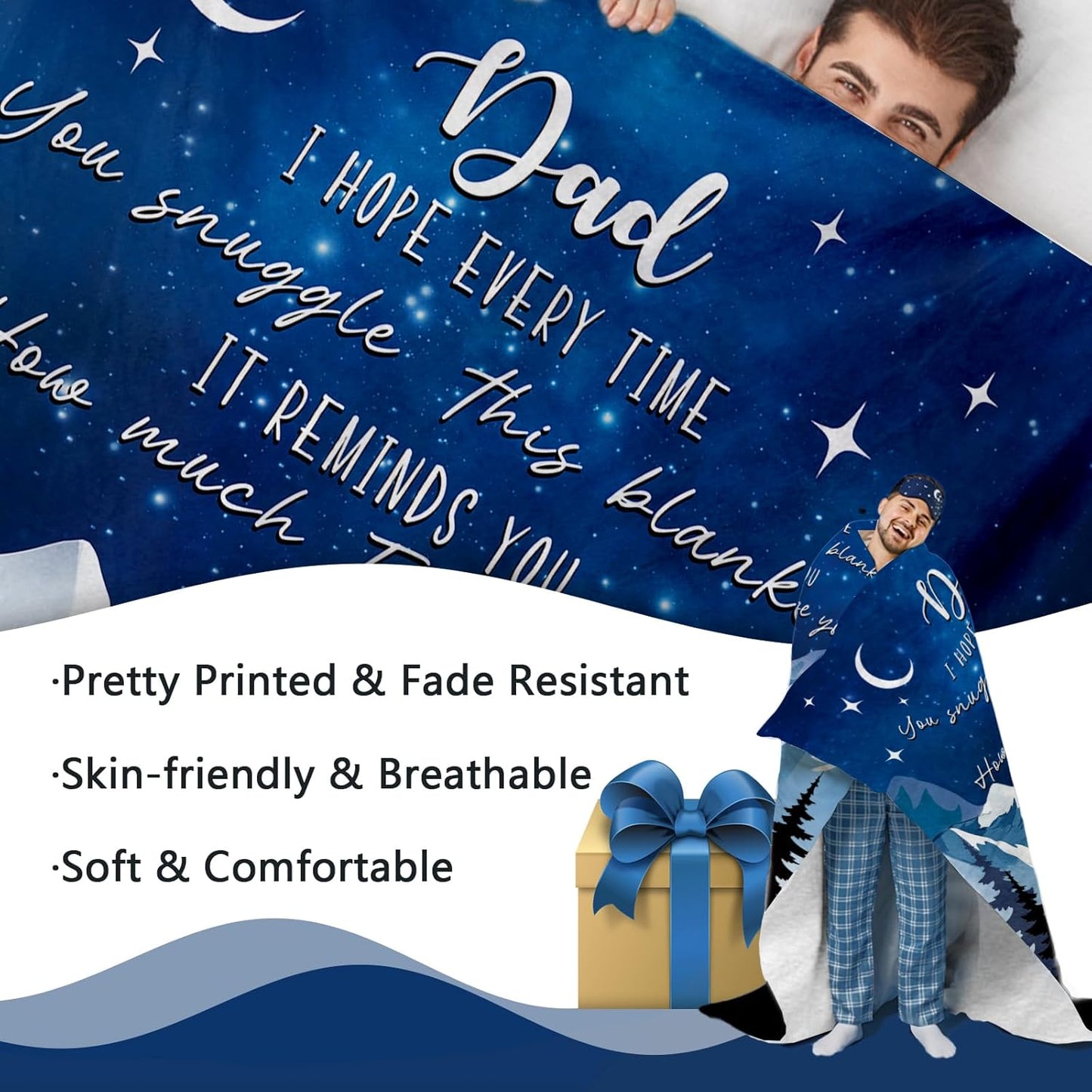 Gift for Dad from Daughter Son Flannel Throw Blanket, for Daddy, Birthday Ideas, Bear Dad Present for Men, Mountain Forest Soft Bedding Sofa Blankets 50 x 60 in