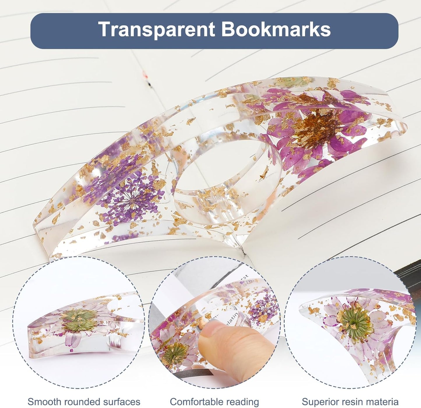 4 Pieces Dried Flower Resin Book Page Holder Thumb Book Holder Reading Accessories Thumb Book Page Holder for Book Lovers Teachers and Students
