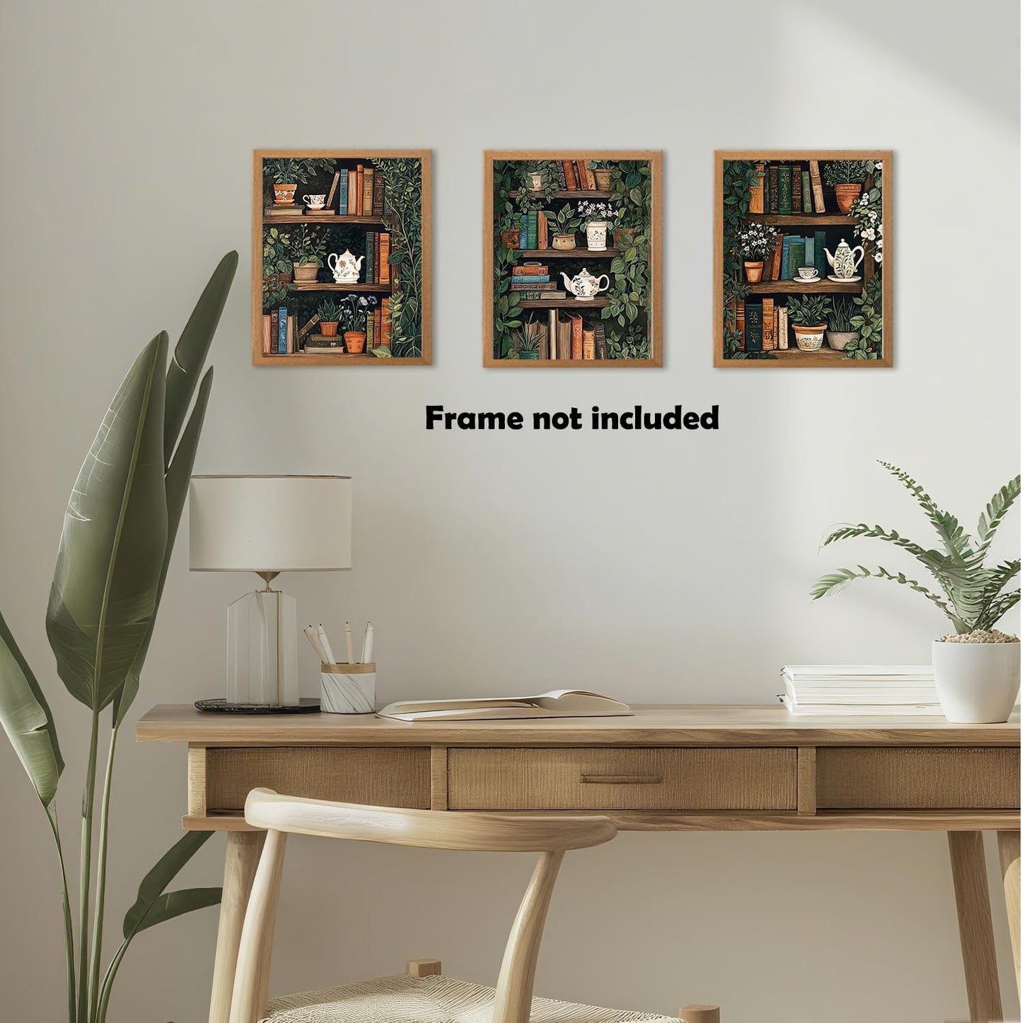 XWELLDAN Reading Bookish Book Shelf Botanical Wall Art Prints Wall Art Decor for Reading Room Bedroom Library Corner, 8x10 Inch Set of 3, Unframed
