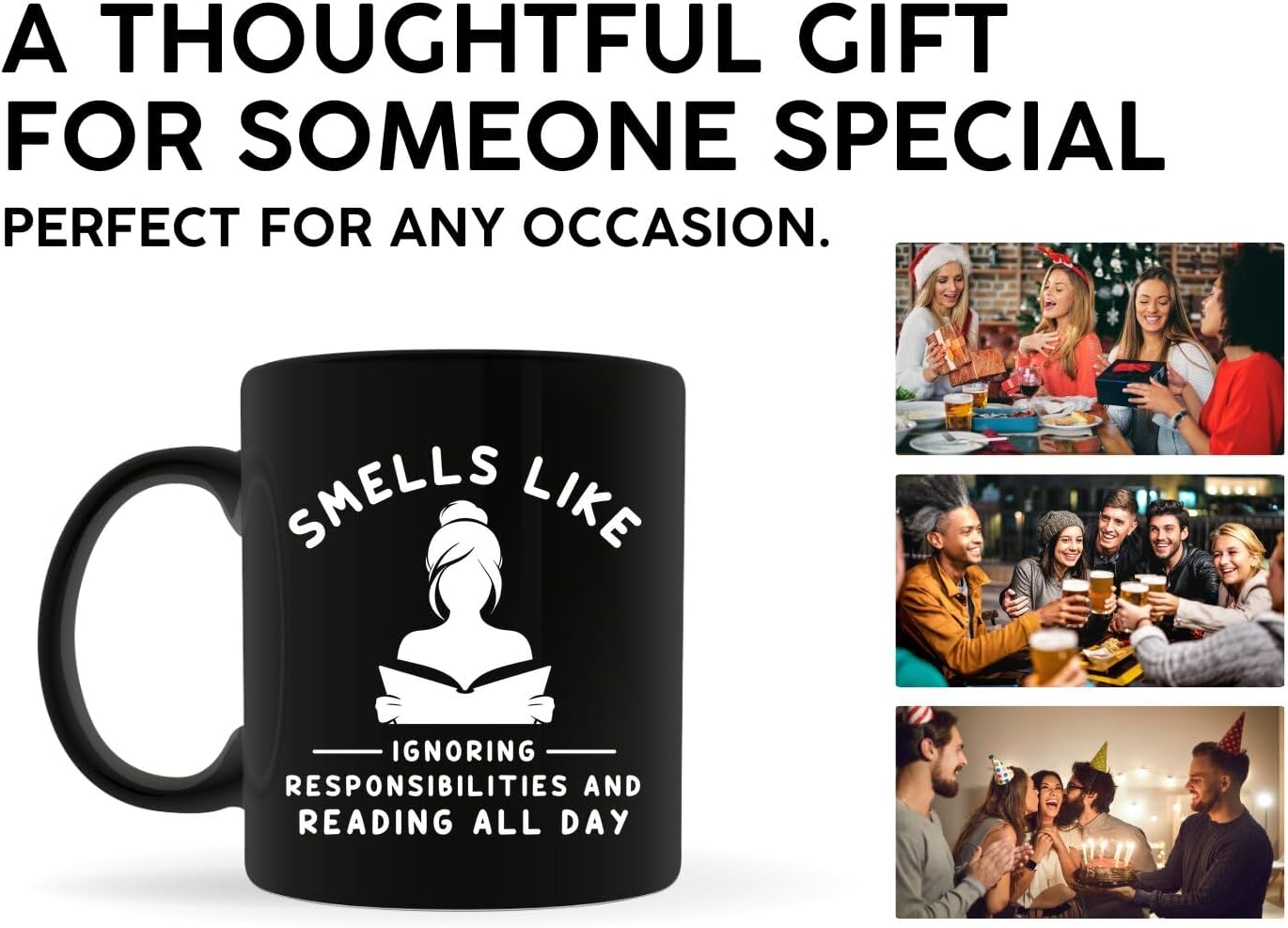 Book Lover Coffee Mug 11oz Black -Smells Reading - Gift For Book Reader Bookworm Bookish Librarian Nerd Men Women Book Club