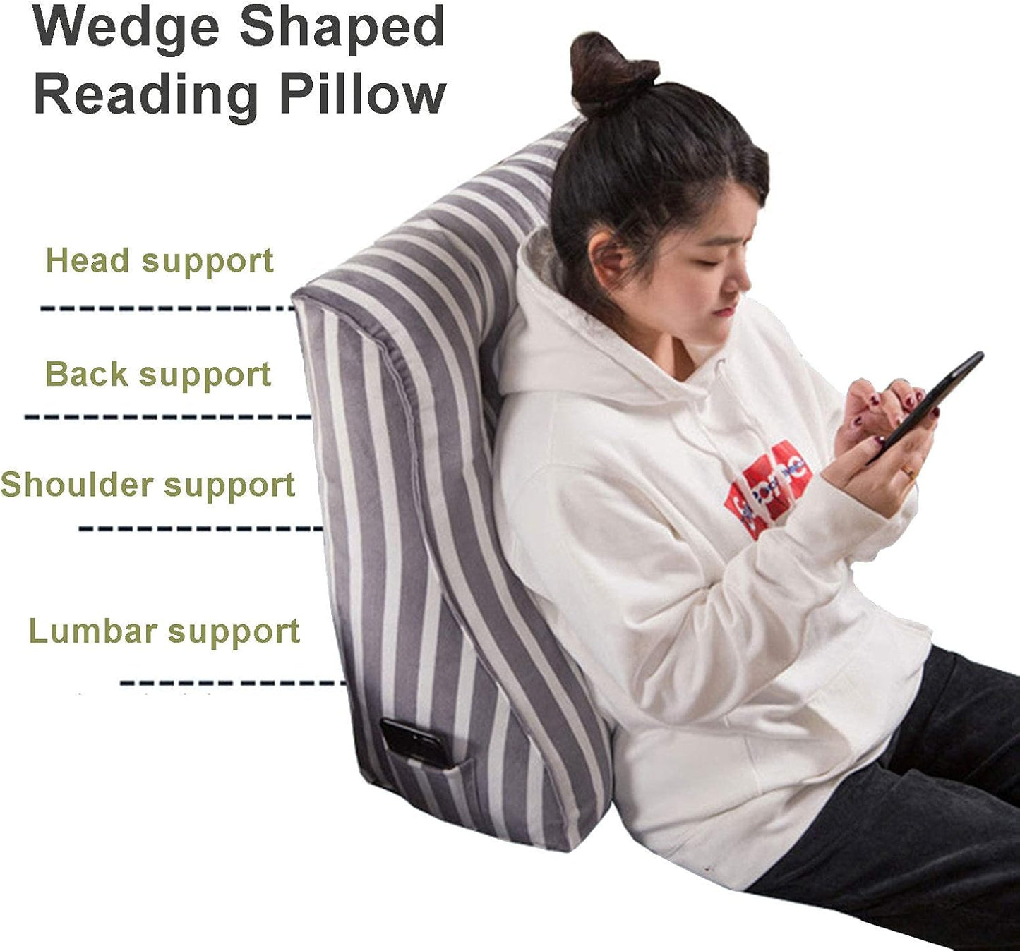 Wedge Pillow Body Throw Reading Pillows ?Bed Backrest Daybed Pillow Filled Triangular Soft Headboard Wedge Cushion Bed Backrest Positioning Support