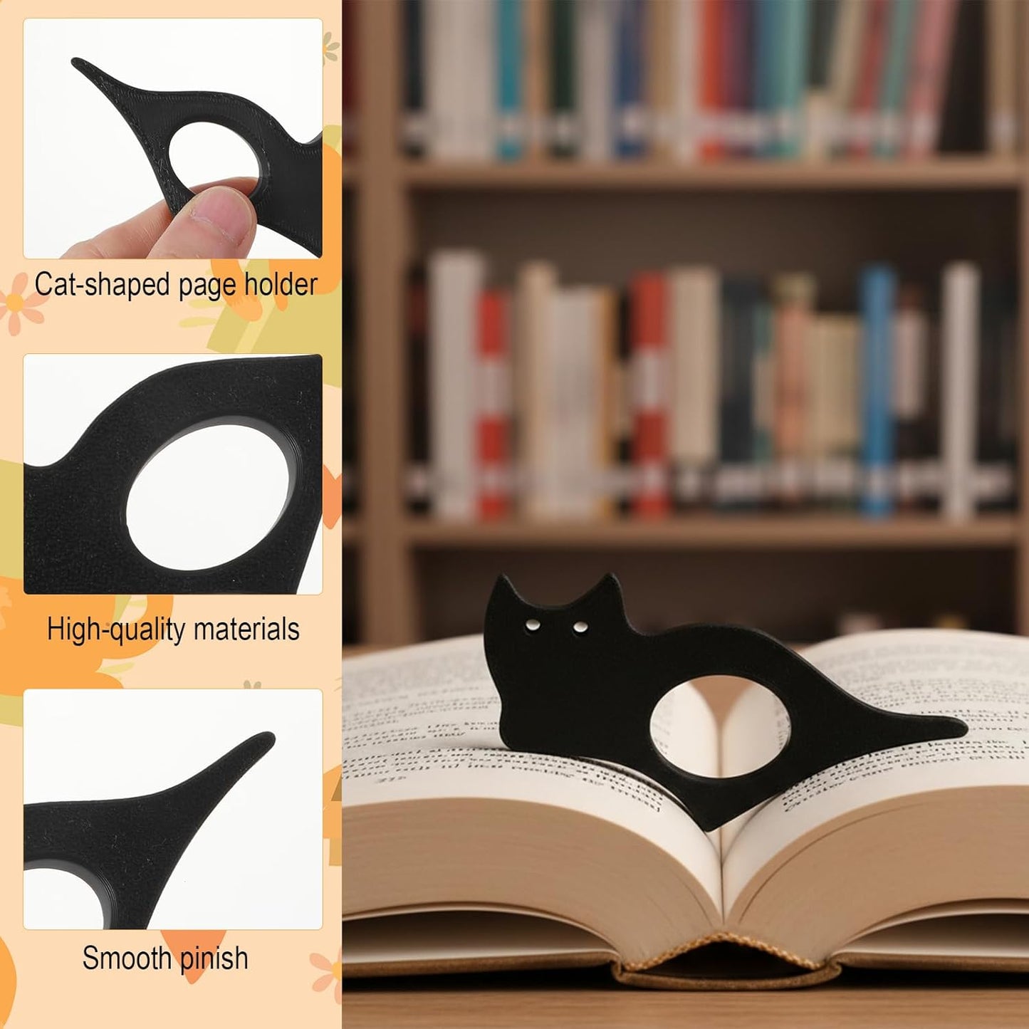 Ouligay 4 PCS Cat Book Page Holder Set Cat Thumb Book Page Holder for Reading Sturdy Thumb Bookmark Reading Accessories Gifts for Women Men Writer Bookworm Readers
