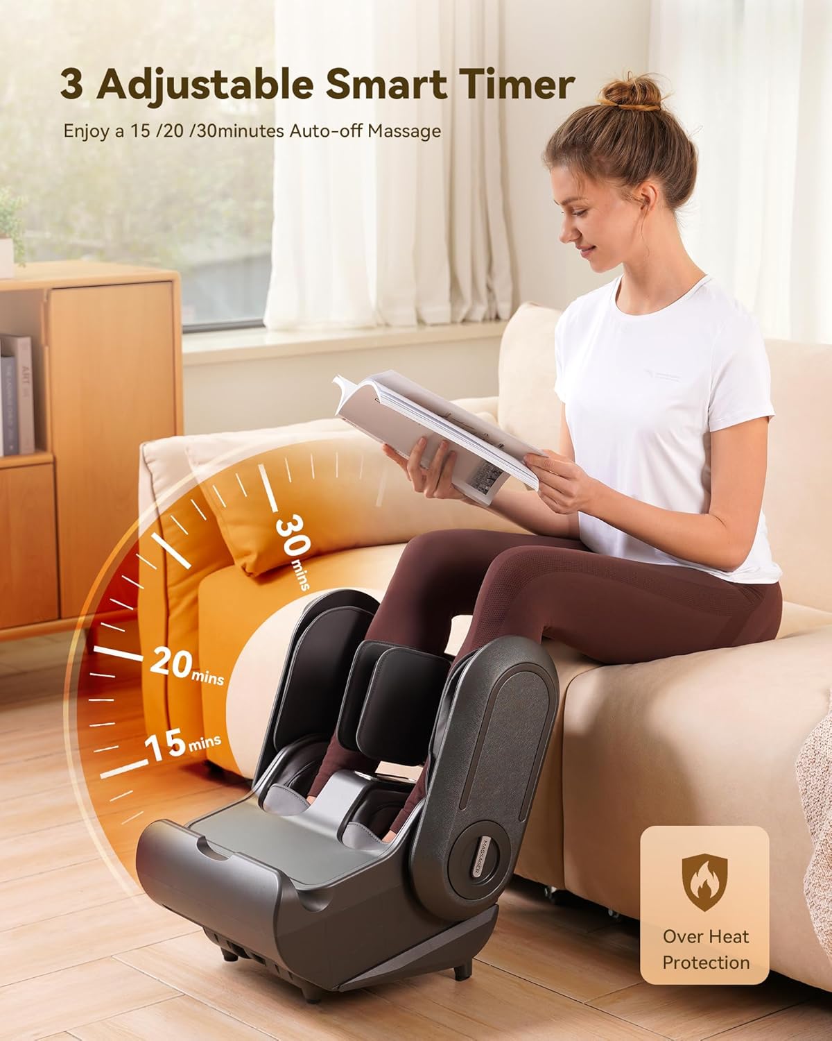 2 in 1 Shiatsu Foot Massager Machine, Foot and Calf Massager with Adjustable Heat, Deep Kneading Therapy, Vibration, Compression, for Plantar Fasciitis, Neuropathy, Gifts for Women Man, up to Size 14