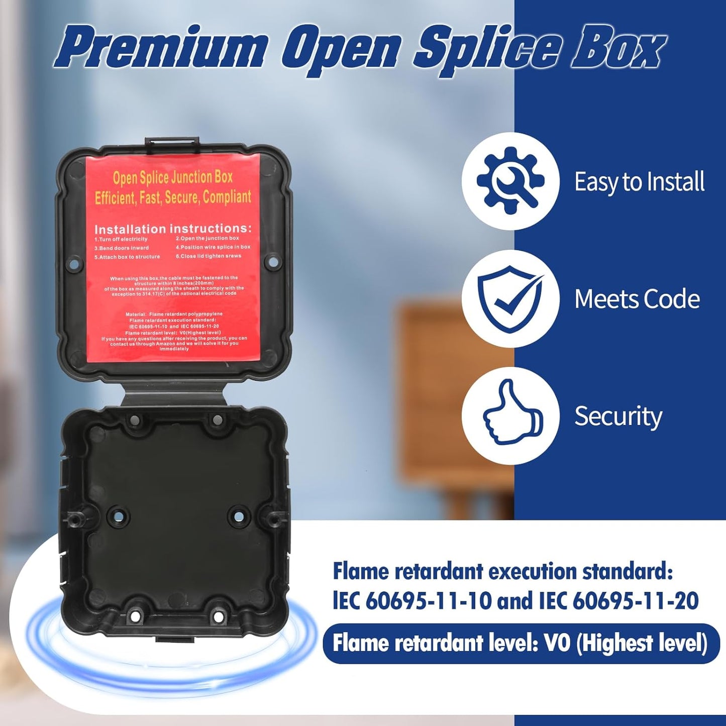 Black Open Splice Junction Box (1 Pack)，Open Splices Repair Open Splices, 5 Second Installation Splice Box, Wire Electrical Junction Box with Cover V0 Flame Retardant Rating(Highest Level) (1)