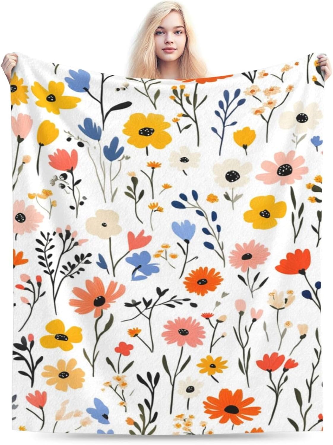 Wildflowers Floral Blanket for Women Girls Super Soft Cozy Fleece Flower Throw Blanket Plush Botanical Plant Bedding Decor Blanket Gifts for Boys Kids Men 40''X50''