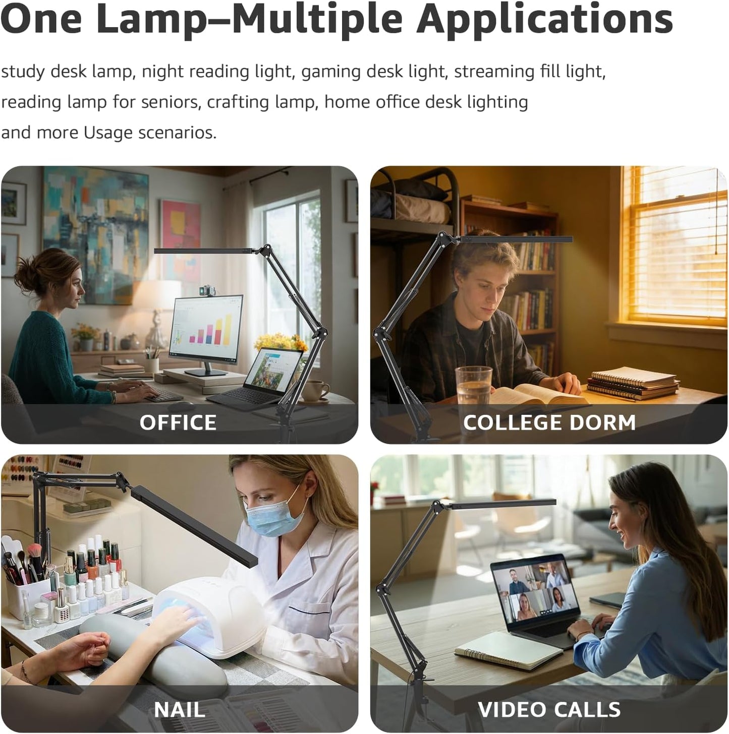 Upgrade Swing Arm LED Desk Lamp with Clamp, 80 LED Beads, 5 Color Modes & 11 Brightness Levels, 360° Adjustable Arm, Eye-Caring Light CRI95, Timer & Memory Function, for Office, Study, Crafting