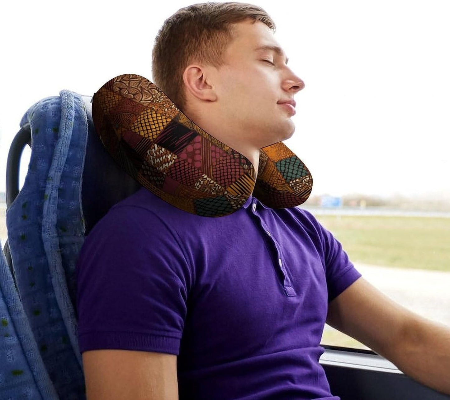 African Style Patchwork Neck Pillow Memory Foam U Shaped Pillows Portable Pillows for Shoulder Travel Head Support Pillow with Concealed Zipper for Airplane Car Home Office