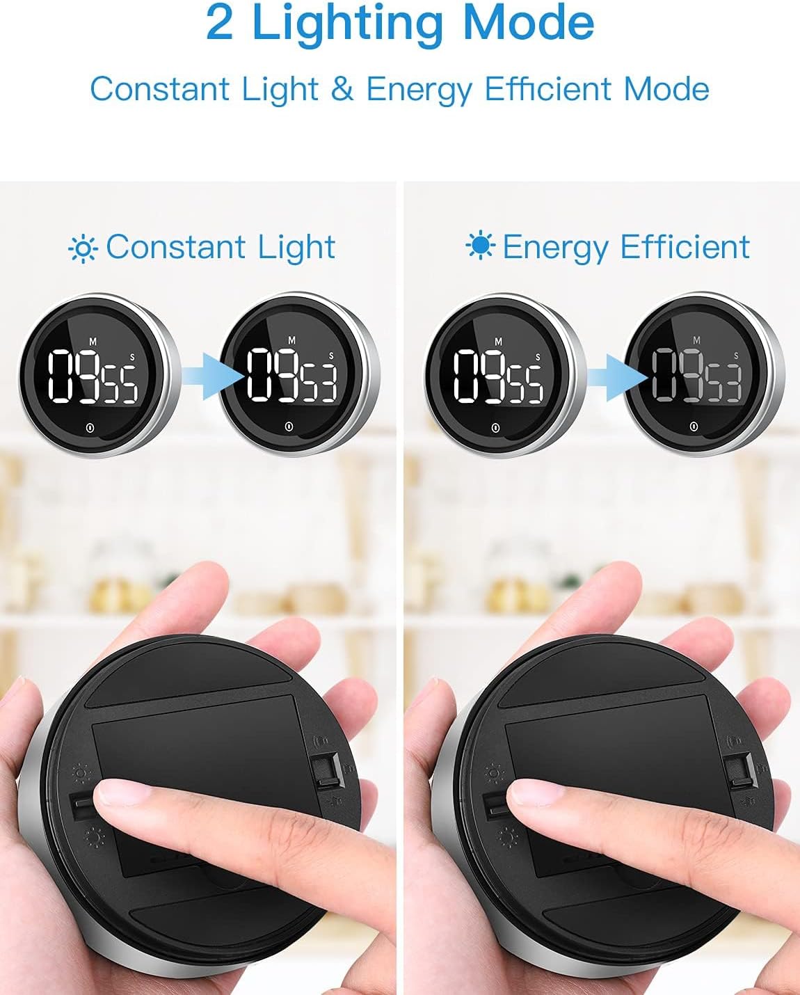 LIORQUE Digital Kitchen Timer, Magnetic Countdown Countup Timer with Large LED Display, 2 Brightness Levels, 3 Volume Levels, Productivity Timers for Classroom Cooking Fitness