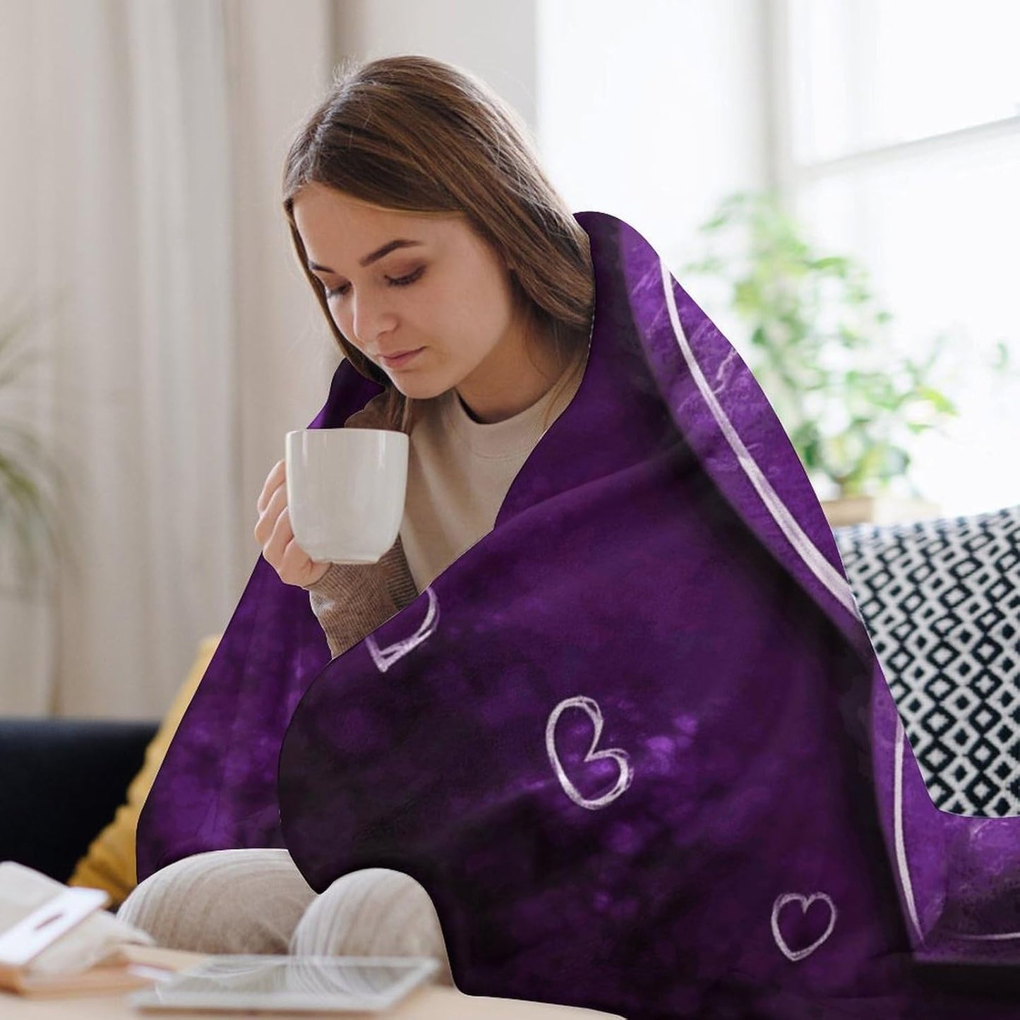 Purple Hearts Blanket Super Soft Lightweight Throw Blanket Cute Cozy Warm Bed Blanket Decorative Fuzzy Blanket All-Season Home Decor Gift for Sofa Couch Living Room 50"*60"（130 * 150cm）