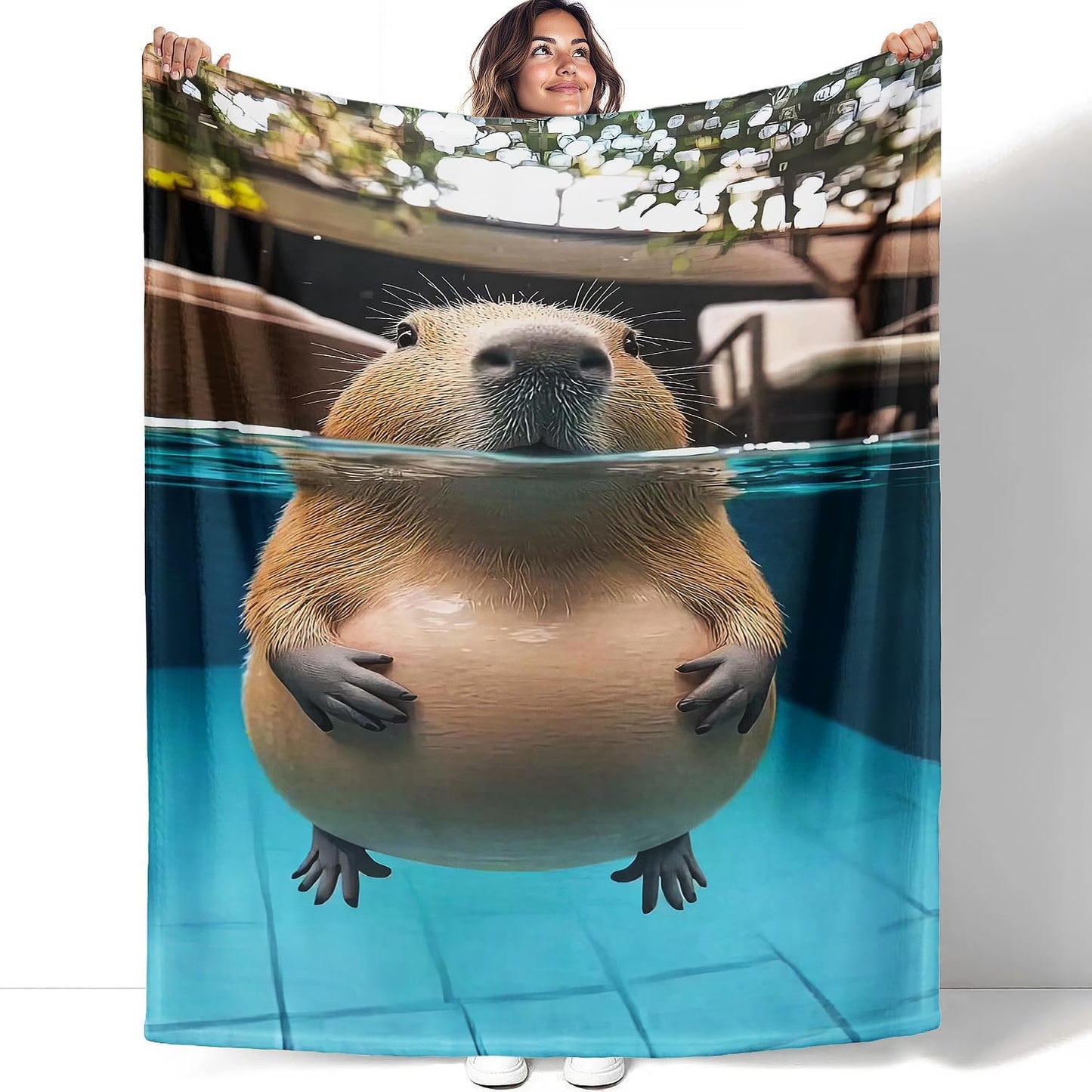 Capybara Gifts Throw Blanket, 50"x60", Underwater Capybara Cozy Blanket for Women, Kids and Teens, Ultra Soft Plush Fleece Flannel Blanket for Couch & Bed, Room Decor