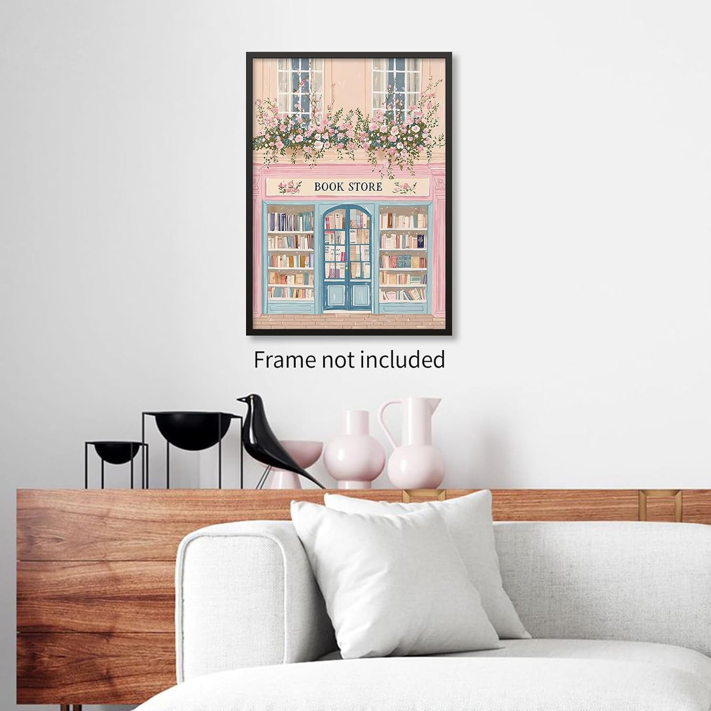 Pink Floral Book Store Canvas Poster Bookish Reading Aesthetic Wall Art Trendy Preppy Painting Prints for Study Room Library Wall Decor 12x16 inch Unframed