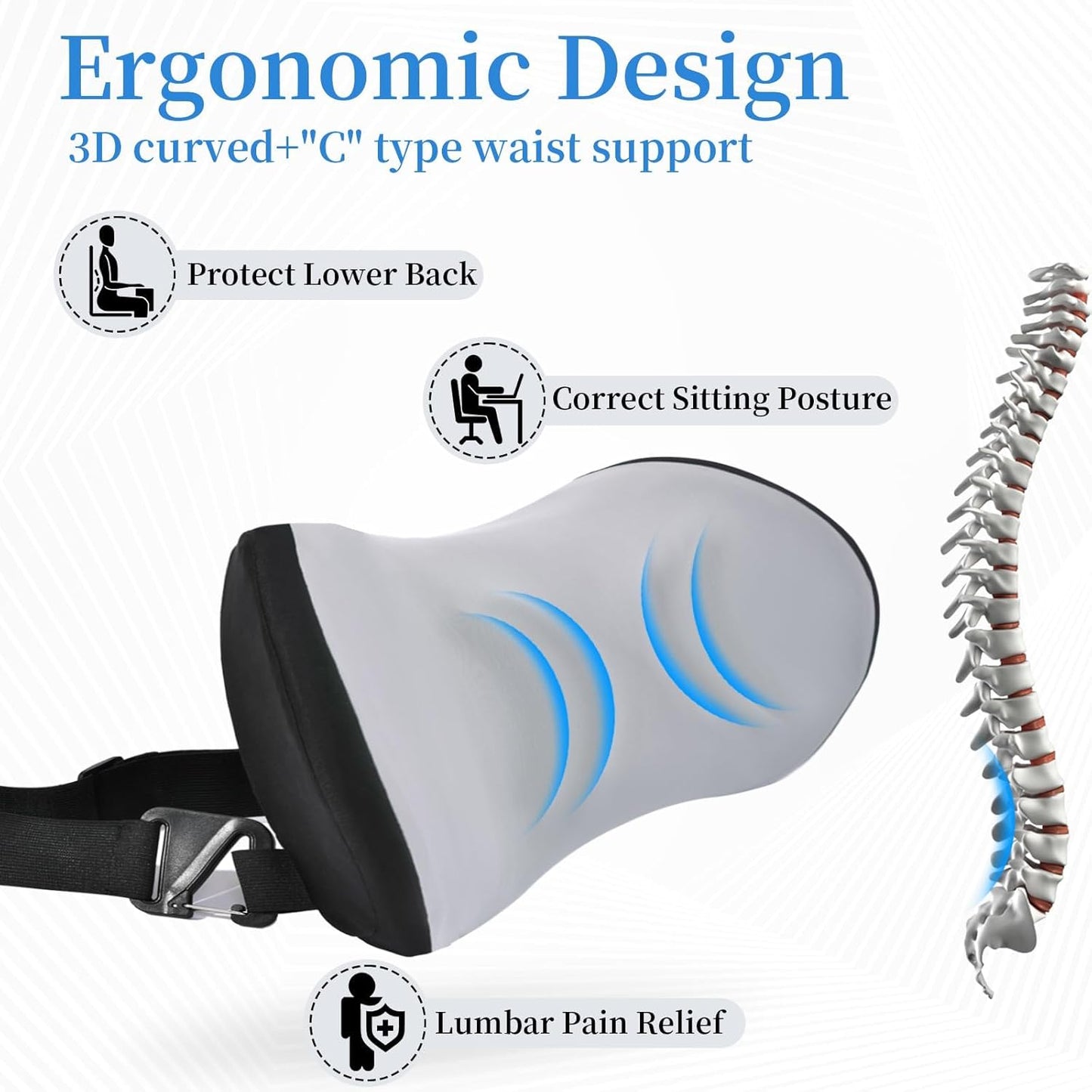 Lumbar Support Pillow for Office Chair - Lumbar Pillow for Car - Ergonomic Lumbar Support Pillow for Car Back Support Cushion