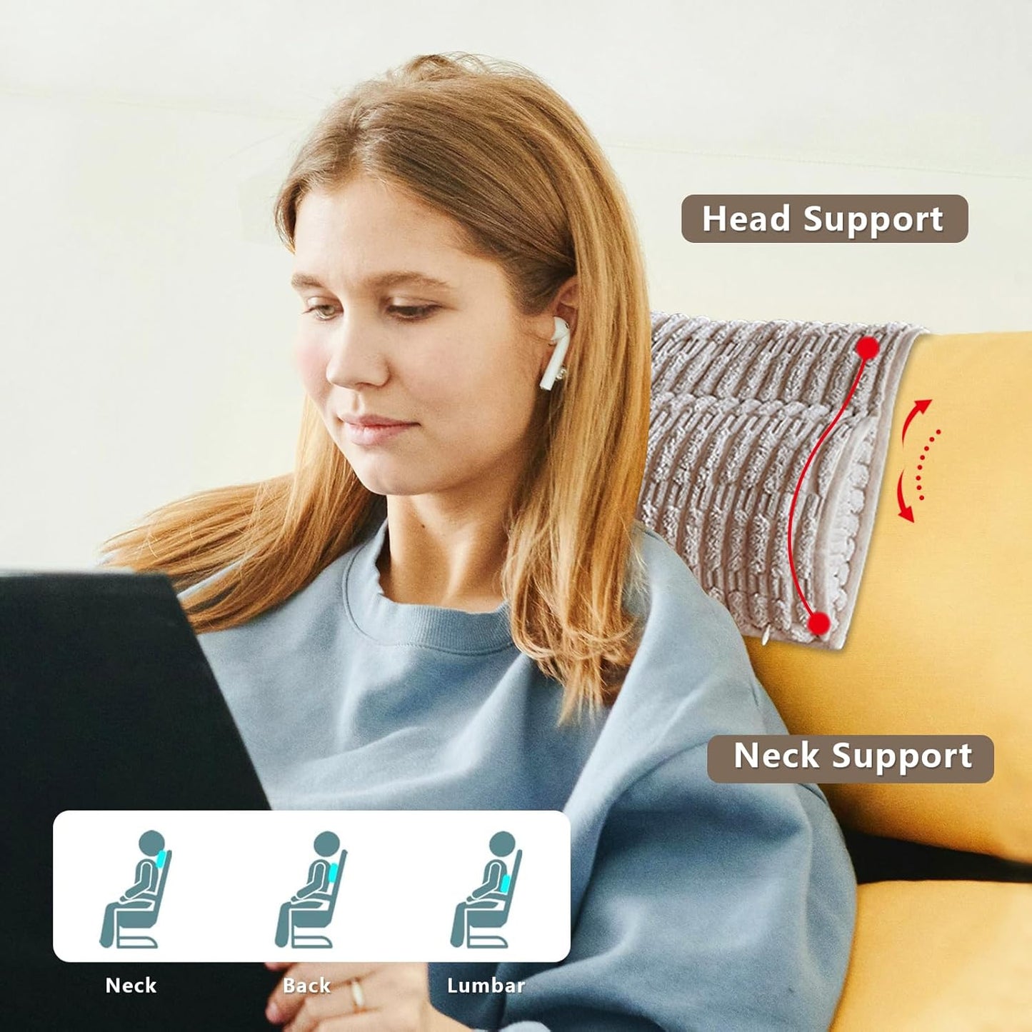 Headrest and Support Pillow,Recliner Pillow for Neck, Head, or Foot for Office or Massage Chairs, Neck Pain Relief and Cervical Support. Nonslip, Removable Cover(Khaki, 5.5" Wx13 Lx3 H)